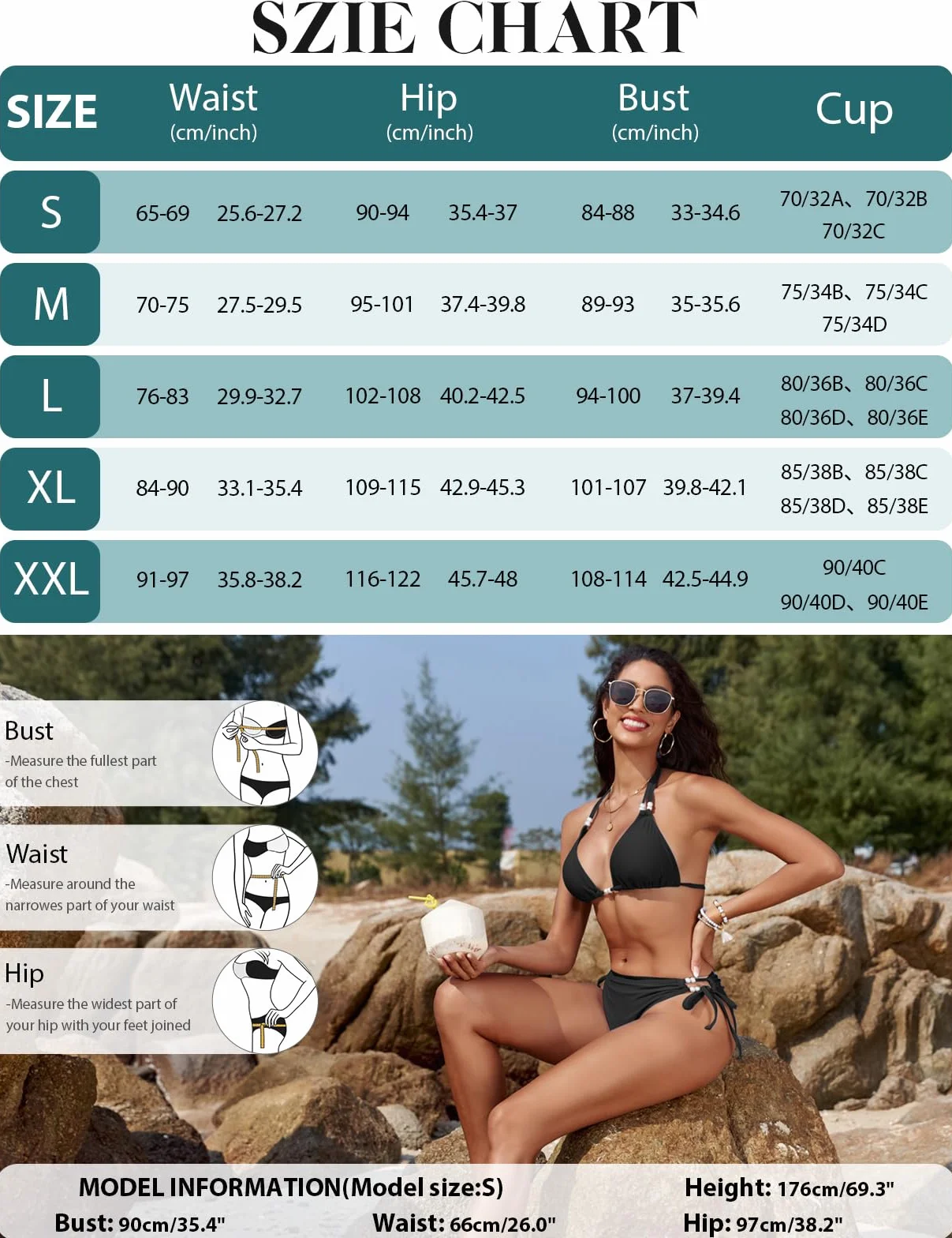 CMTOP Bikini Mujer Conjunto de Bikini Halter Triángulo Bikini Top y Braga de Bikini con Ajustable Cordón de Cintura Alta Sólido Traje de Baño 2 Piezas Sexy de Playa