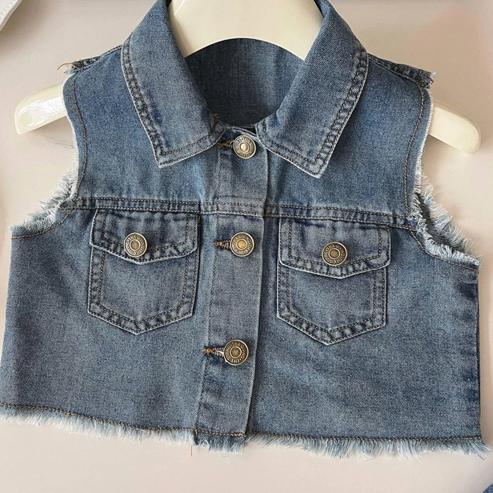 Conjunto de mezclilla verano niña 2-8 años cárdigan sin mangas flecos falda plisada look western