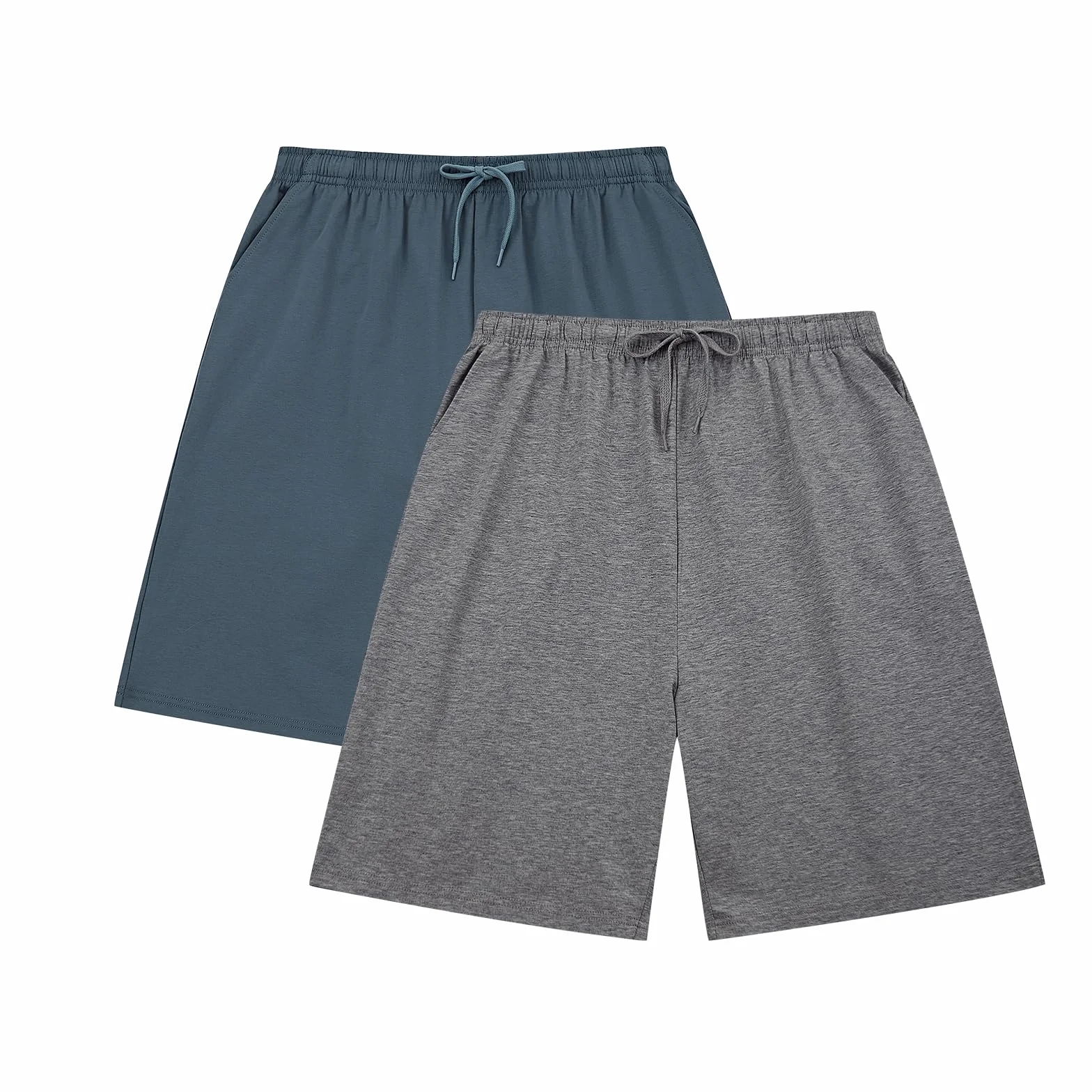 HomyComy Pantalón Pijama Hombre Corto Algodón Bolsillos Verano Cintura Elástica con Cordón Suave Cómodo Patalones de Pijama Transpirable