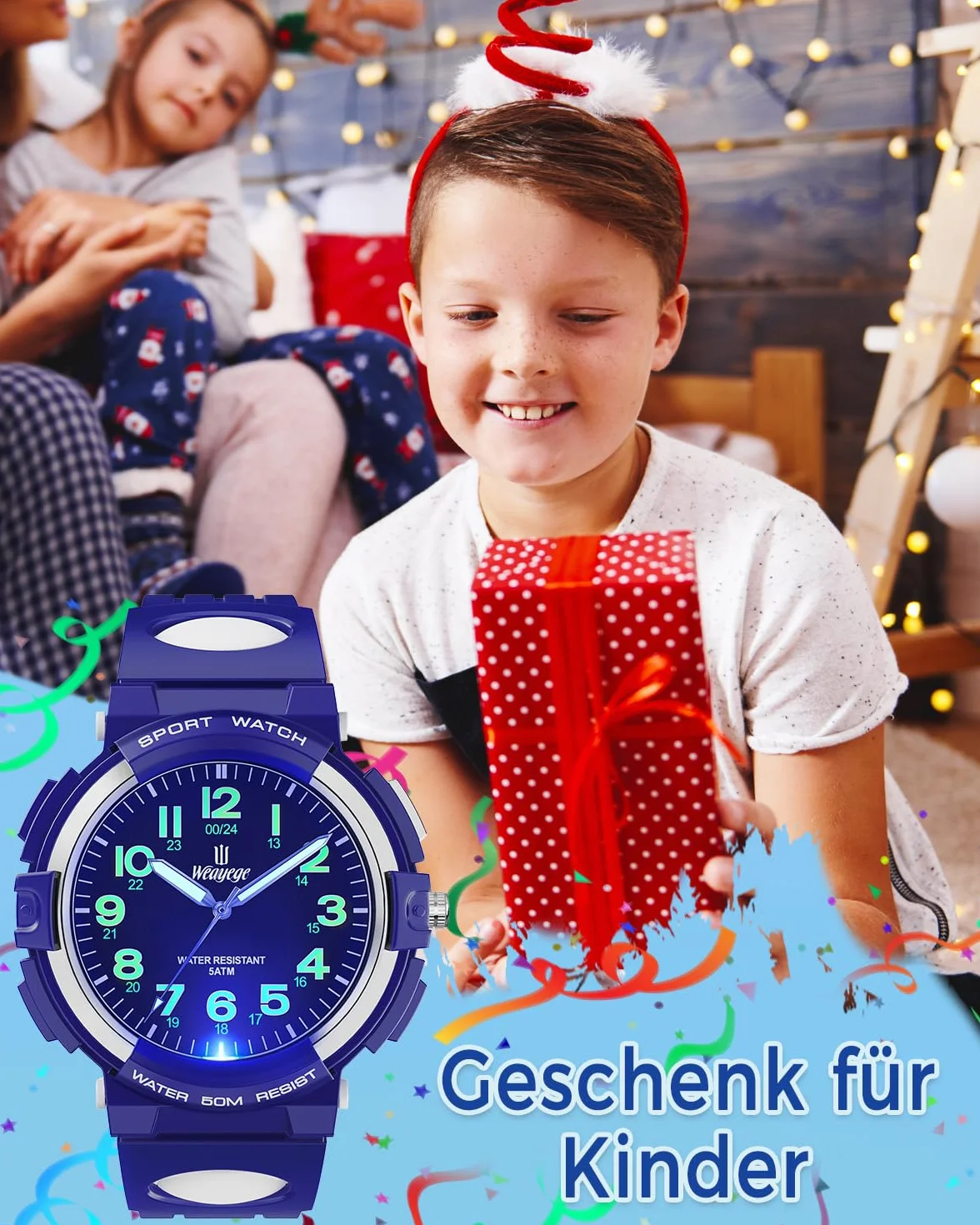 Reloj Analógico para Niños,Resistente al Agua hasta 5 ATM,Fácil de Leer,Reloj de Enseñanza del Tiempo para Niño y Niña,Relojes de Pulsera de Banda Suave para Niños 4-16