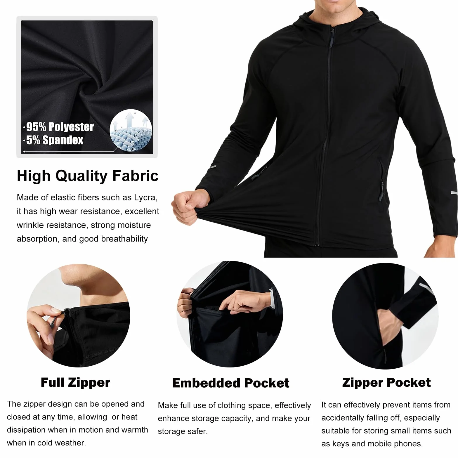 Chaqueta Deportiva Cortavientos Hombre Alta Visibilidad Manga Larga Bolsillos Cremallera