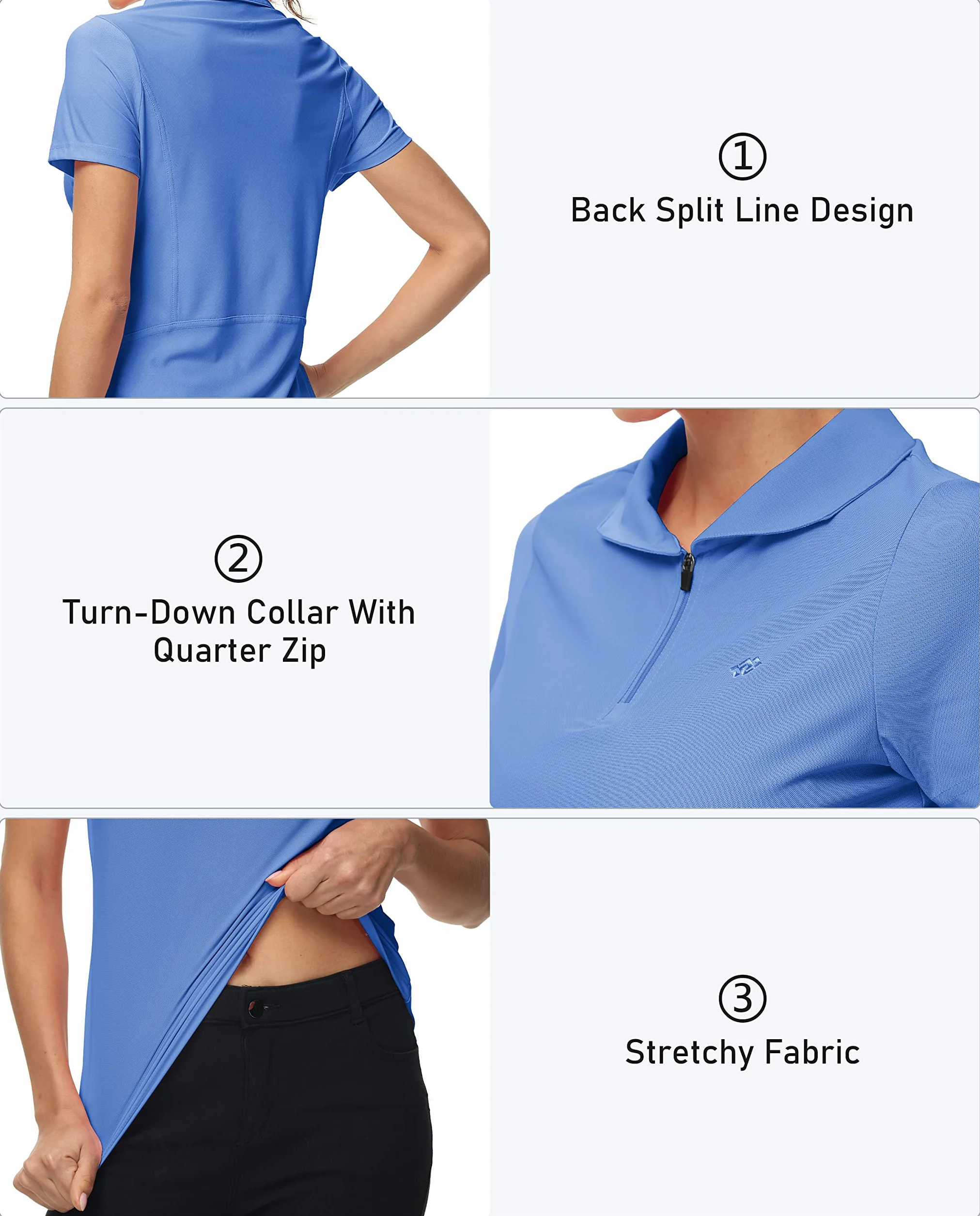 Polo Mujer Manga Corta Verano Transpirable Golf Cremallera 1/4