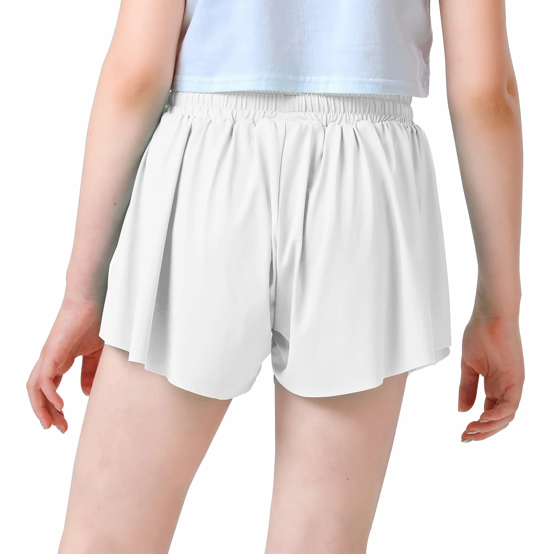 Pantalones cortos deportivos para niña, transpirables, 2 en 1, pantalones cortos activos, pantalones cortos de baño, ligeros y sólidos, con bolsillos de forro