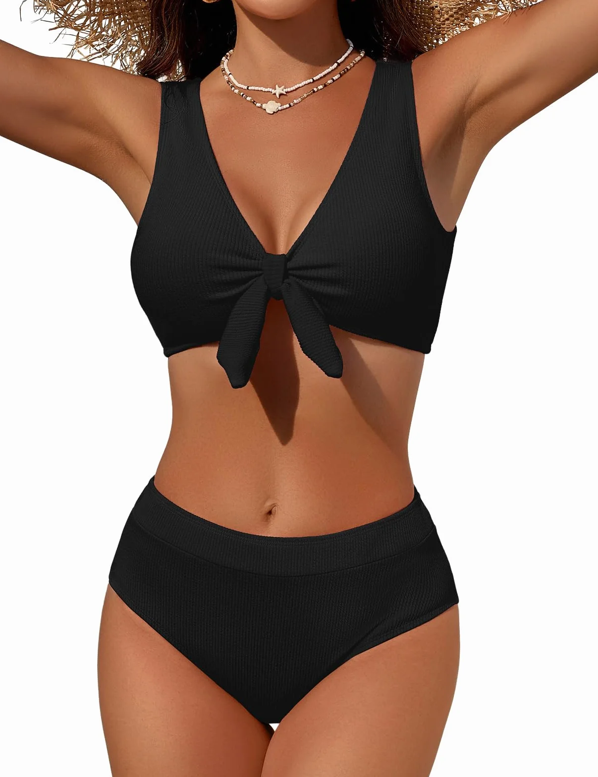 Svanco Bikini Mujer de Dos Piezas con Braga Alta y Textura - Bañador Reductor Barriga para Vientre Plano, Traje de Baño Controlador de Abdomen