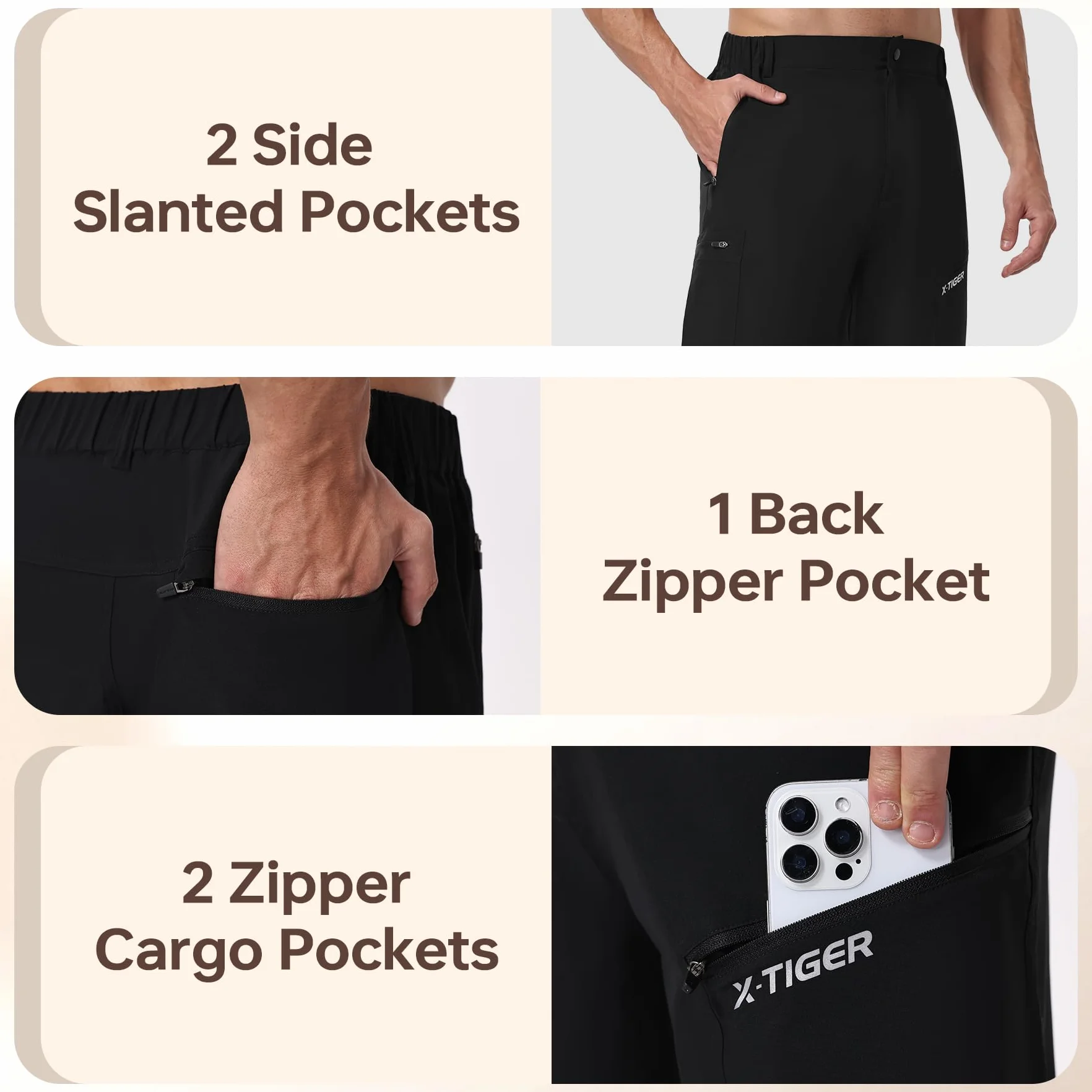 X-TIGER Pantalones Cortos Cargo Hombre Senderismo Verano Secado Rápido Transpirable Impermeable con 5 Bolsillos con Cremallera para Trekking Escalada Trabajo al Aire Libre