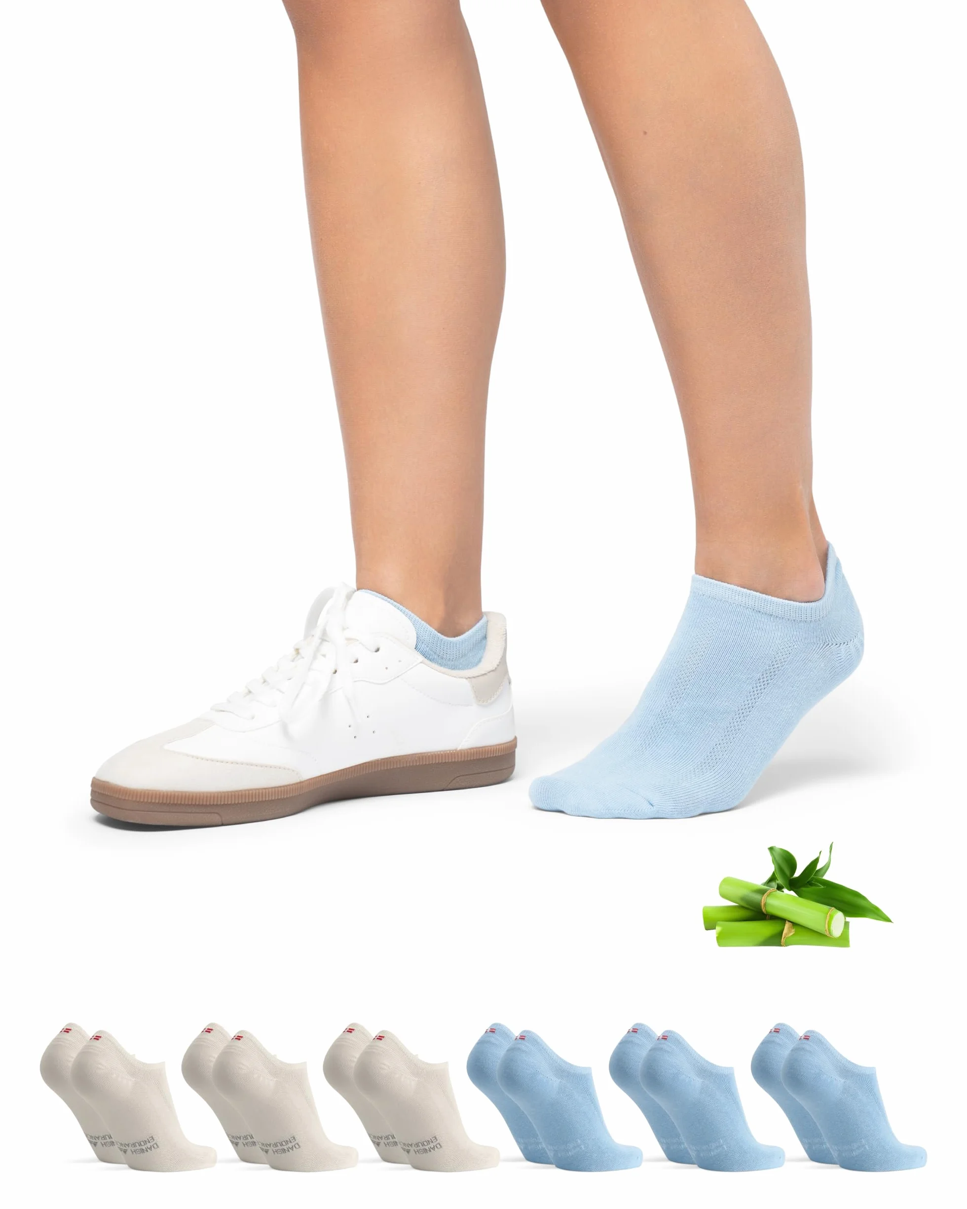 DANISH ENDURANCE Pinkies en Bambú, Transpirables, Calcetines Invisibles para Verano Mujer y Hombre, 6 Pack