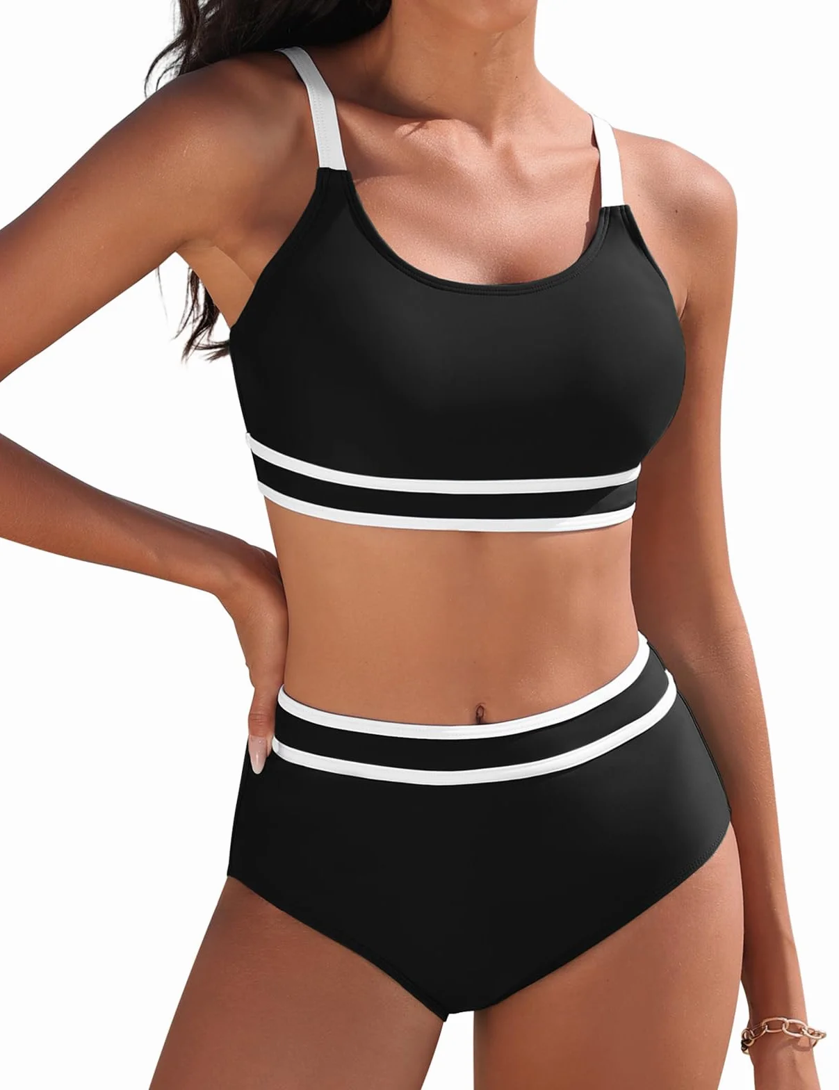 Tuopuda Bikini Mujer Push Up Deportivo Cintura Alta Traje de Baño Dos Piezas Conjunto de Bikini Biquini Vikini con Relleno Bikini Top con Brasileño Braga Alta Natacion Playa Piscina