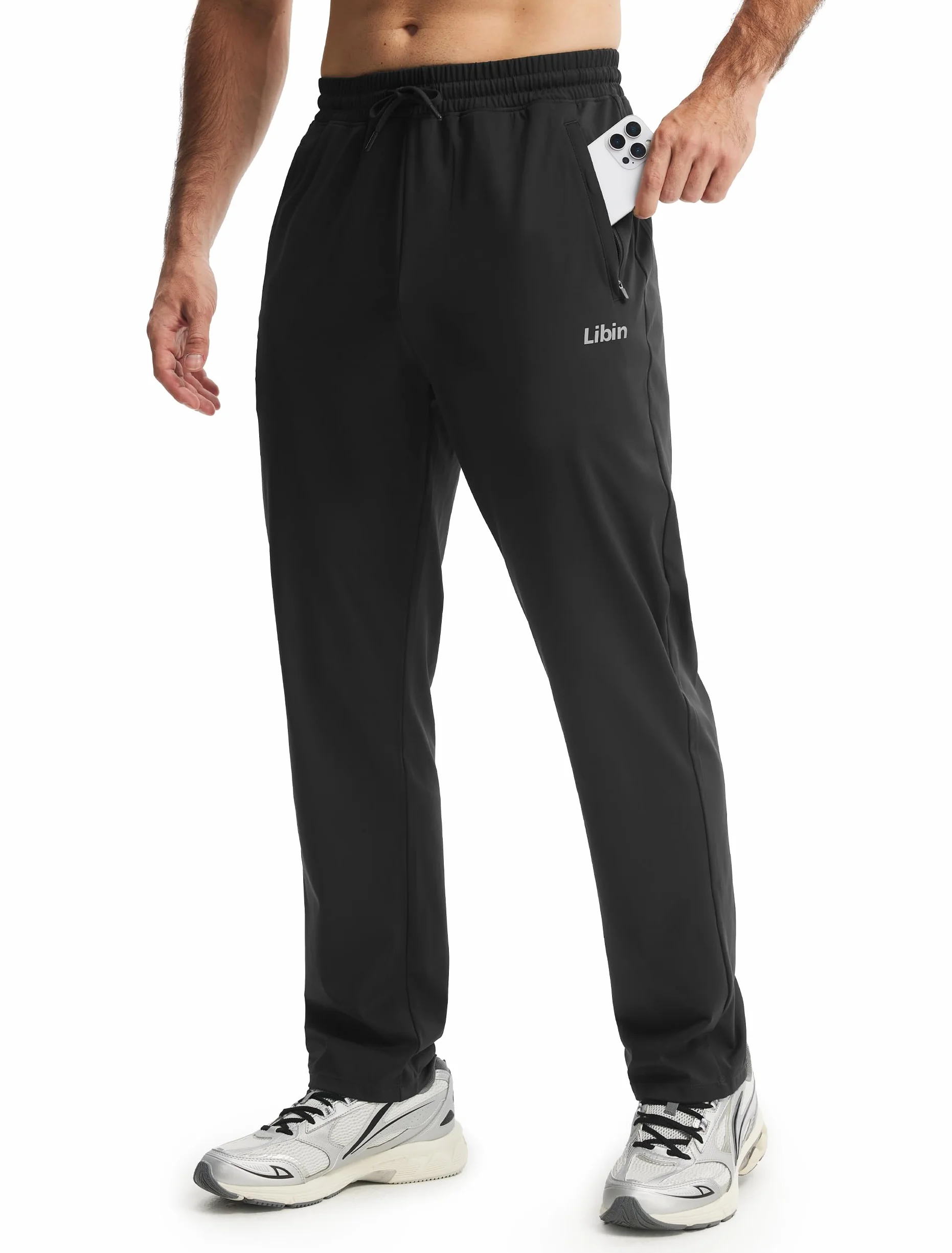 Libin Pantalon Chandal Hombre Recto Largos Deporte Running Pantalón Cintura Elástica de Fato Treino Gimnasio Chinos Jogger con Bolsillos de Cremallera