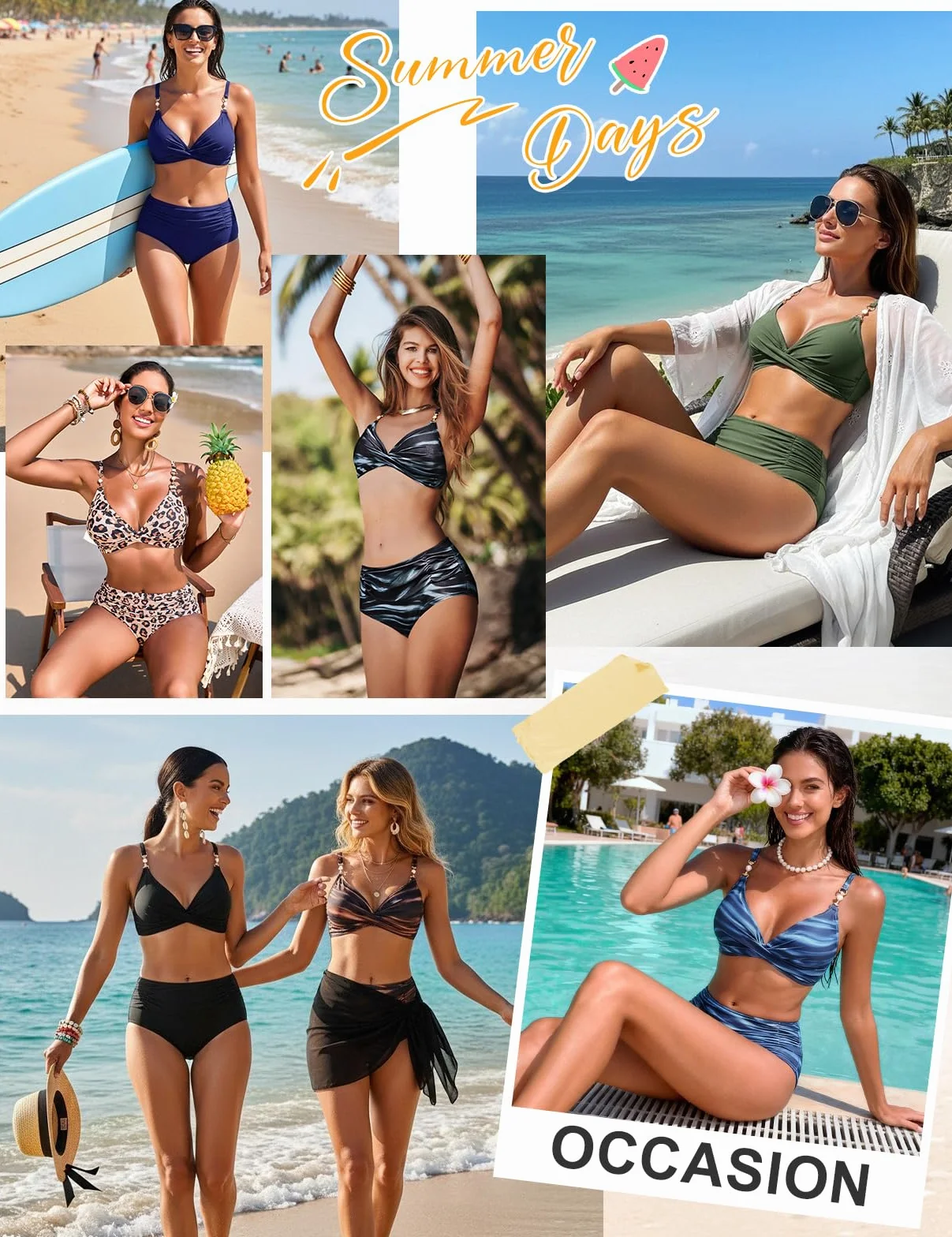 UMIPUBO Bikini Mujer Bañadores Traje De Baño 2 Piezas Sexy Push Up Cuello En V Perla Pliegues Reductores Control abdominal Conjunto Talle Alto Biquinis Dos Piezas