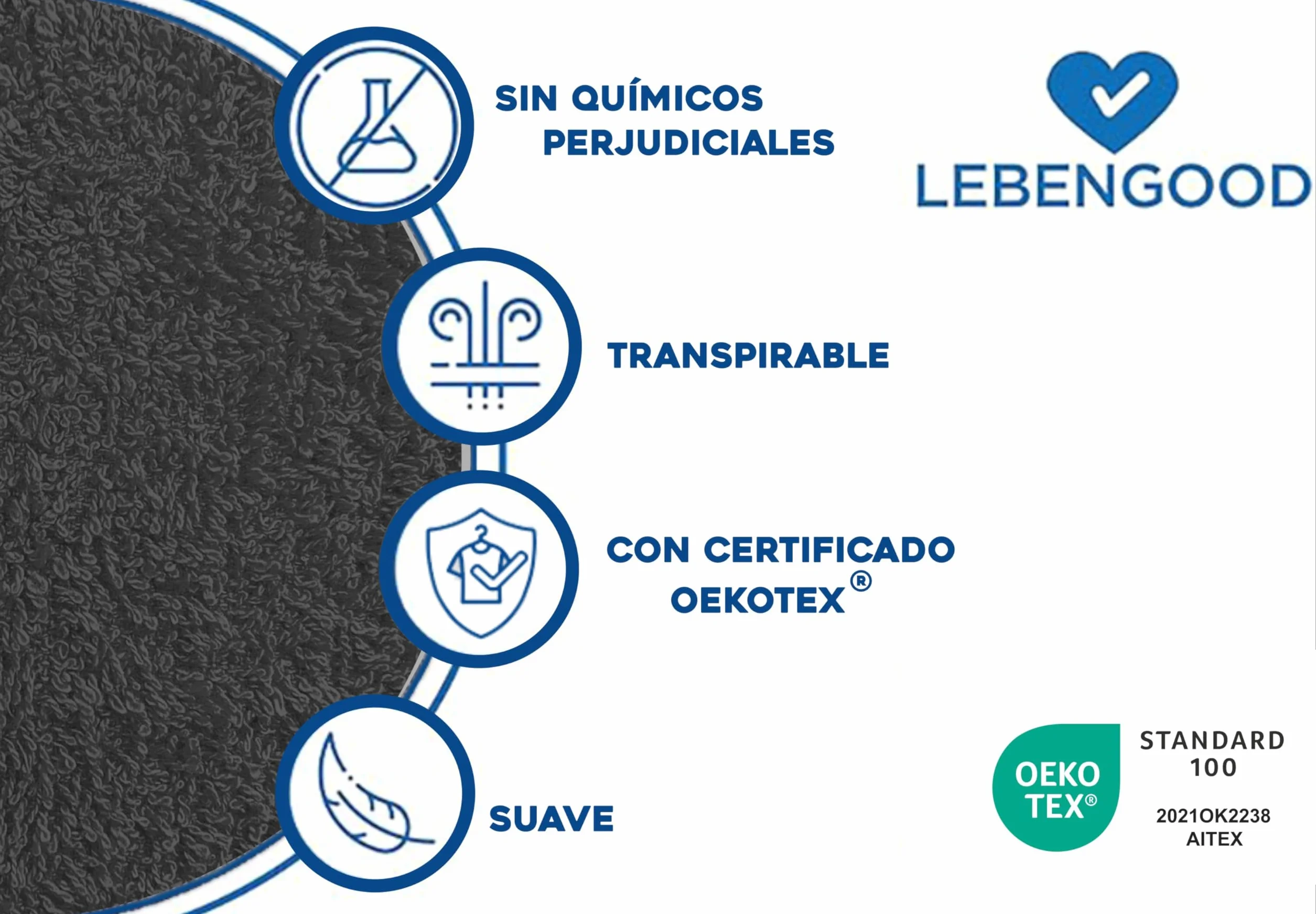 LEBENGOOD Albornoz Hombre 100% Algodón Rizo Americano 450 gsm – Bata de Baño para mujer Ducha, Suave, Absorbente, Unisex, OEKO-TEX®