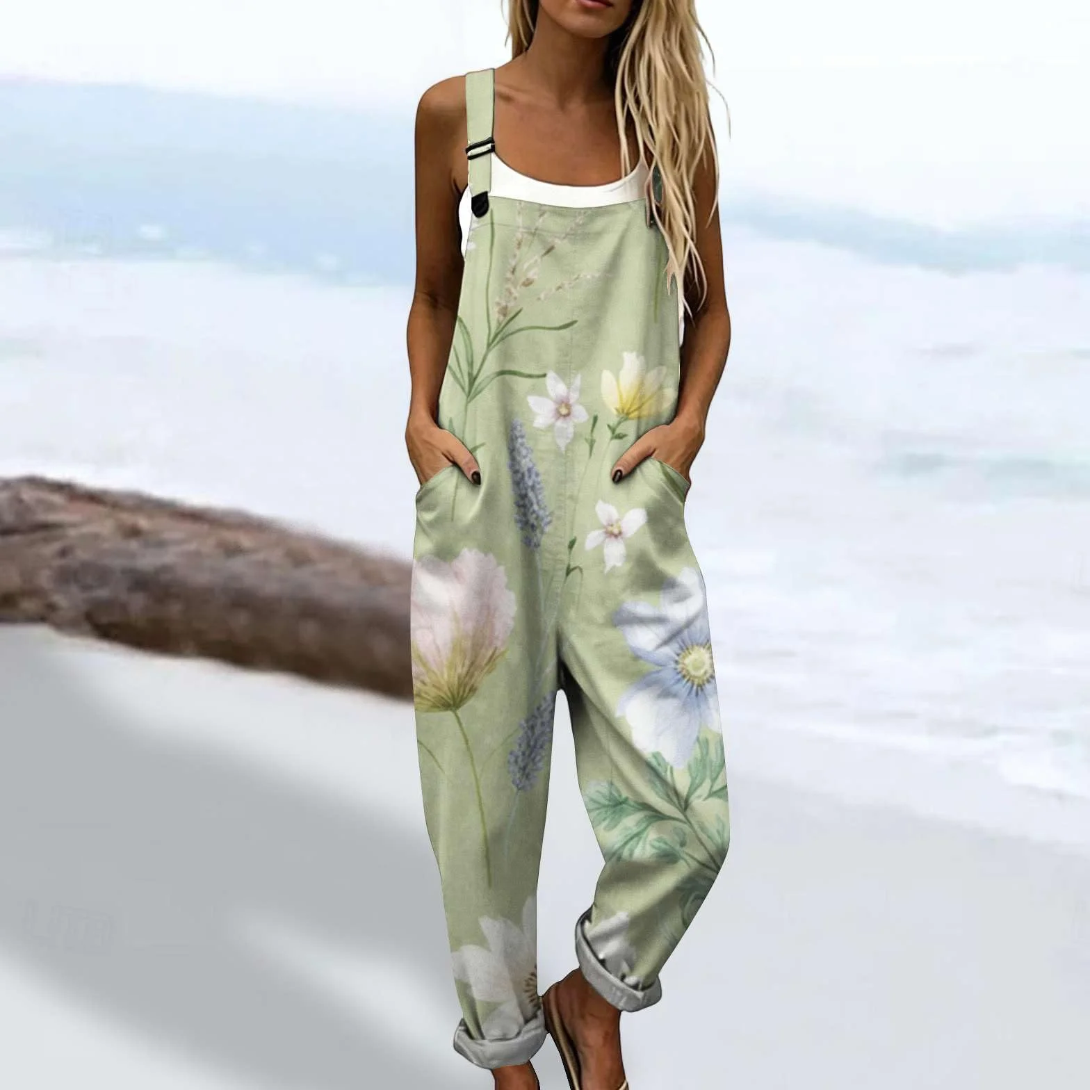 Genérico Mono Mujer Casual de Algodón y Lino Peto Verano Tallas Grandes Holgado con Tirantes Ajustables y Bolsillos Overol Estilo Bohemio de Una Pieza Suelto para Playa Vacaciones Fiesta Chic