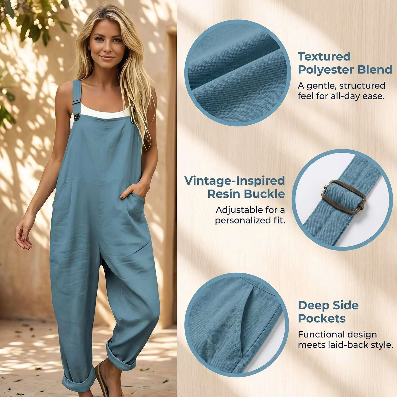 Genérico Mono Mujer Casual de Algodón y Lino Peto Verano Tallas Grandes Holgado con Tirantes Ajustables y Bolsillos Overol Estilo Bohemio de Una Pieza Suelto para Playa Vacaciones Fiesta Chic