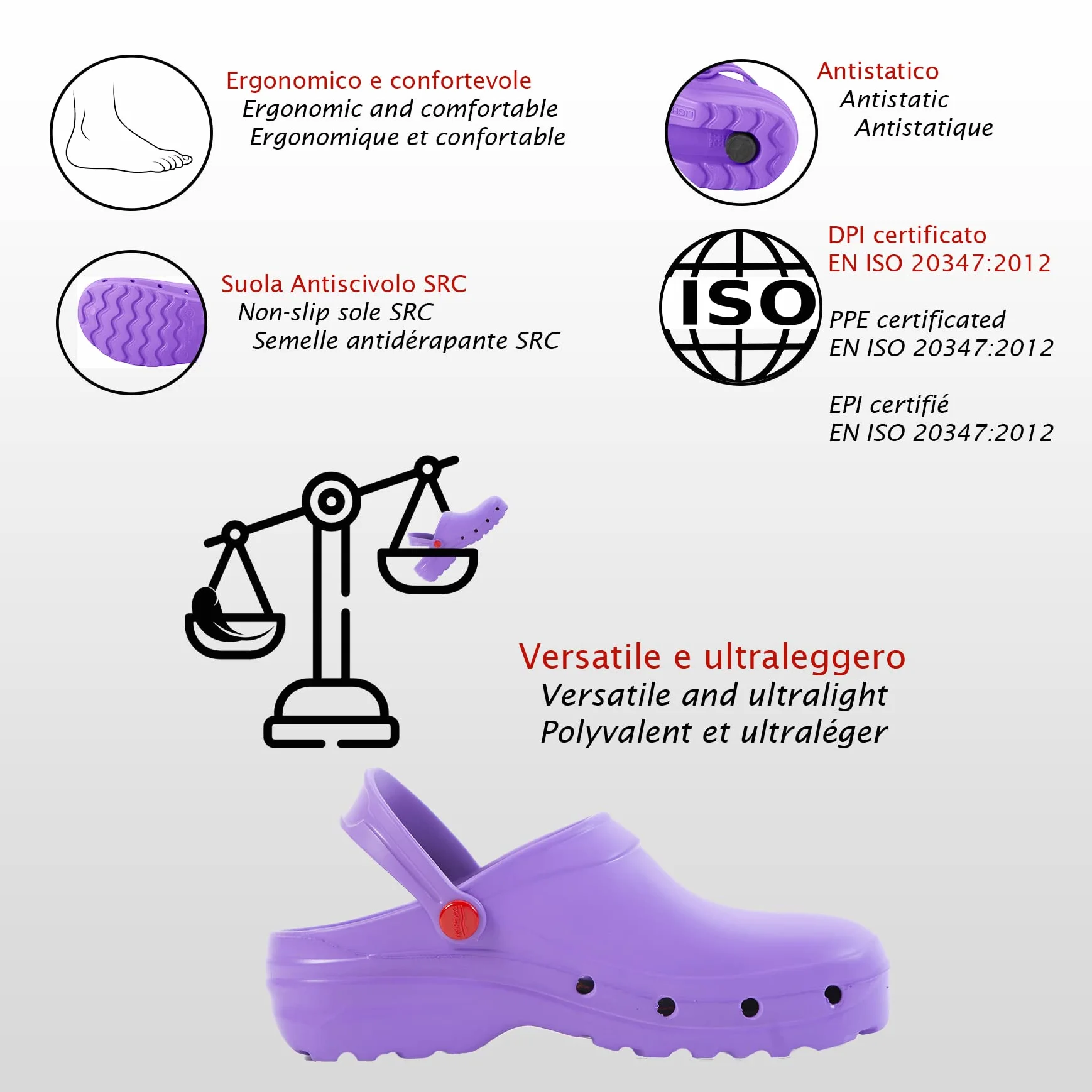 REPOSA Light Shock - Zuecos Sanitarios Mujer y Hombre en EVA, Suela Antideslizante SRC Antibacteriana y Correa, Zuecos Enfermera Anatómicos Antishock, Zapatos Sanitarios Transpirables Ultraligeros