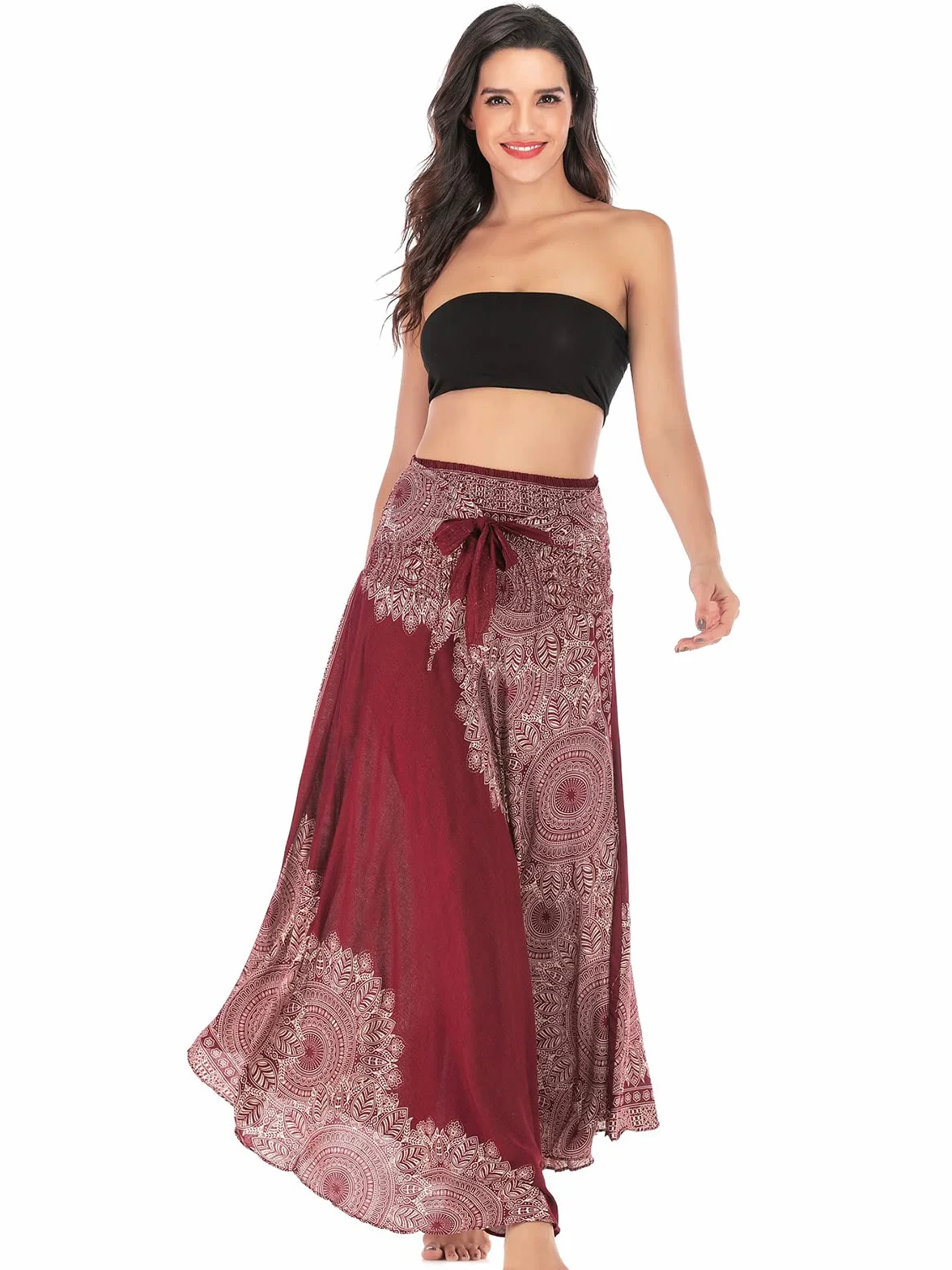 Adigaber Elegante Falda Largo para Mujer de 2 en 1 Falda de Danza del Vientre Vestido Largo Estilo Bohemio para Vacaciones