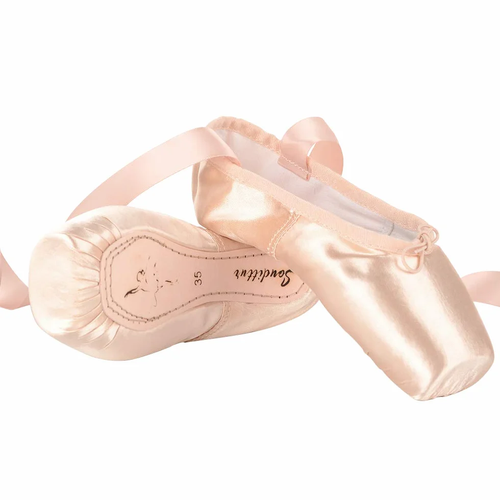 Soudittur Zapatillas de Ballet de Punta Pointe Zapatos Satén con Puntera de Gel de Silicona y Cintas para Niñas Rosa (por Favor Seleccione una Talla más Grande)