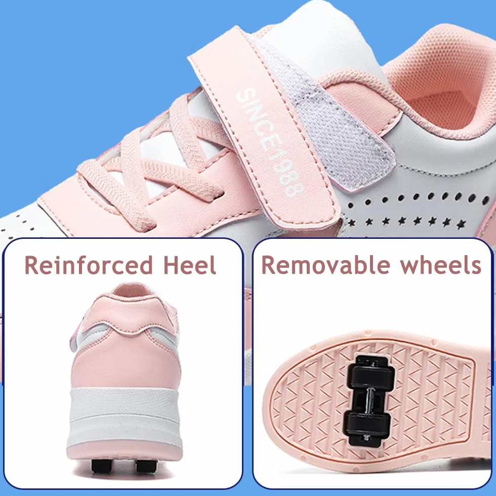 Zapatos con Ruedas para Niñas Niños, Patines con 4 Ruedas Retirable, Zapatillas de Skateboarding