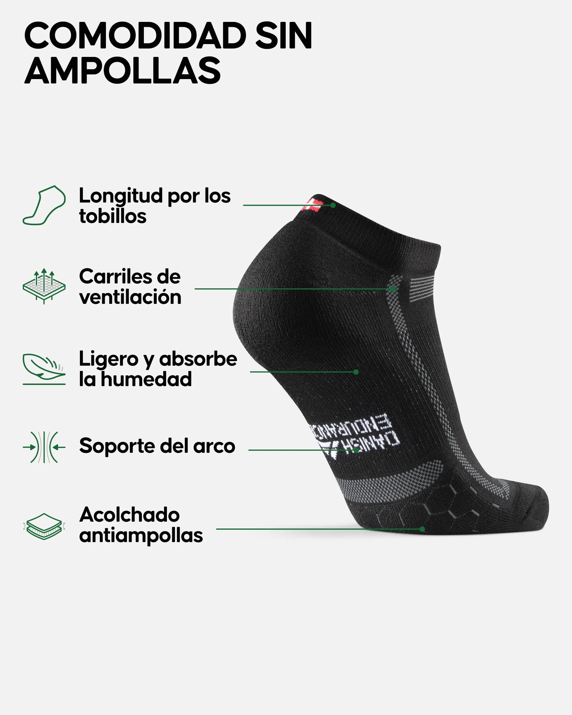 DANISH ENDURANCE Calcetines Cortos de Running, Calcetines Deportivos Antiampollas, Técnicos, Deporte, para Hombre y Mujer, 3 Pack