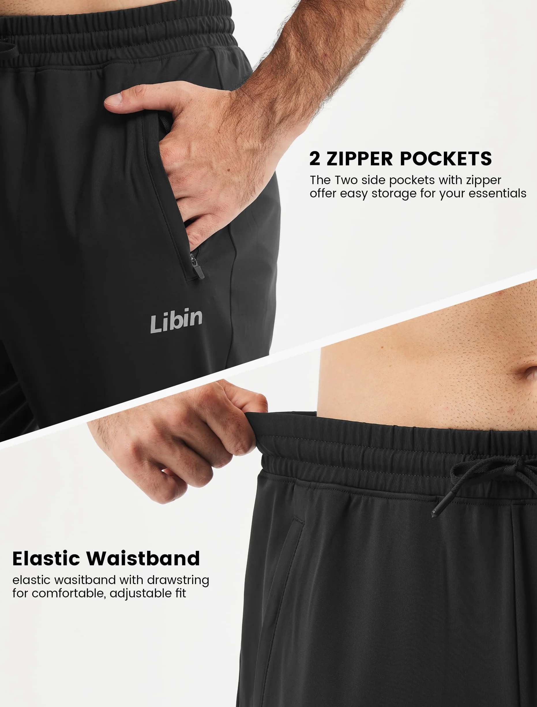 Libin Pantalon Chandal Hombre Recto Largos Deporte Running Pantalón Cintura Elástica de Fato Treino Gimnasio Chinos Jogger con Bolsillos de Cremallera