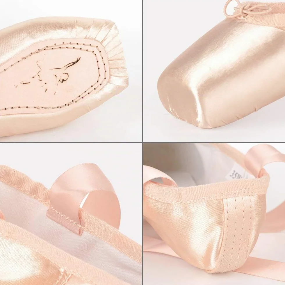 Soudittur Zapatillas de Ballet de Punta Pointe Zapatos Satén con Puntera de Gel de Silicona y Cintas para Niñas Rosa (por Favor Seleccione una Talla más Grande)