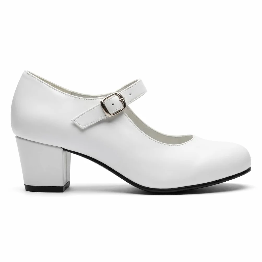 Zapatos de Baile Flamenca Tacones para Niña Blanco y Negro Hechos a Mano España