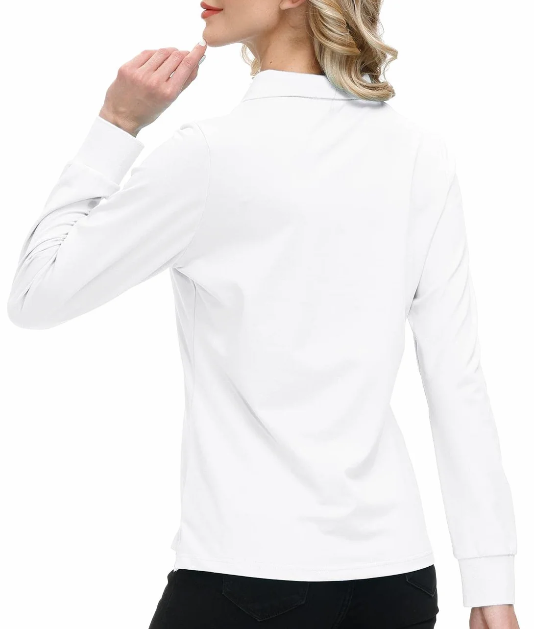 Mujer Polo Algodón Manga Larga Cremallera Camiseta Golf Trabajo