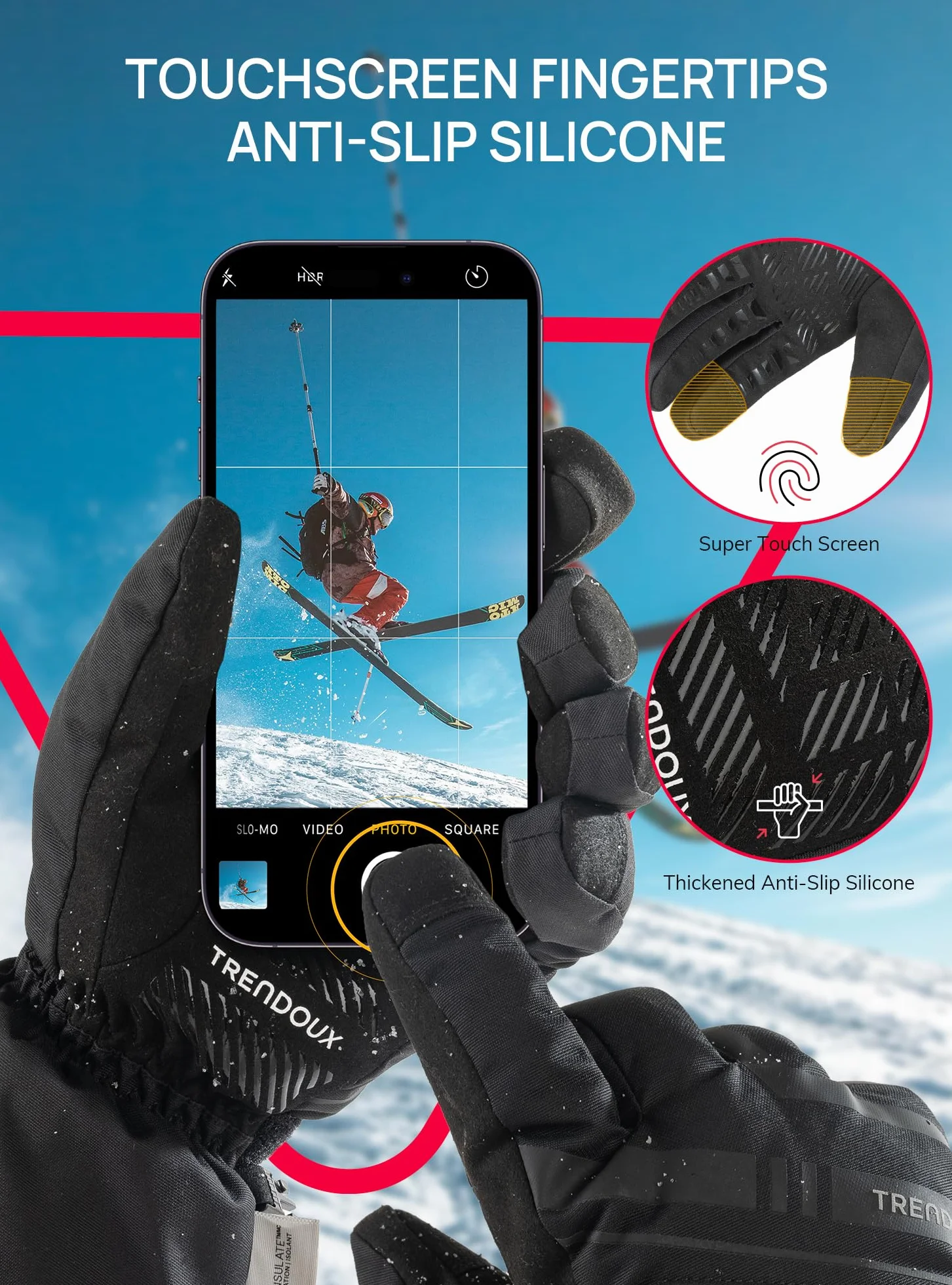 TRENDOUX Guantes Esqui Impermeables Termicos Tactiles para Hombre Mujer