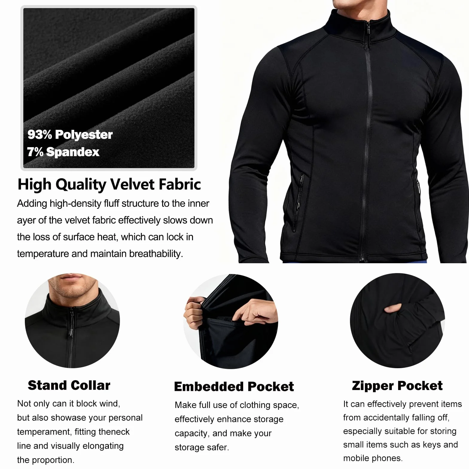 Chaqueta Deportiva Hombre Chaqueta Cortavientos Ligera Bolsillos con Cremallera Jacket Manga Larga con Agujeros para Los Pulgares Secado rápido Transpirable Correr Ciclismo Gym
