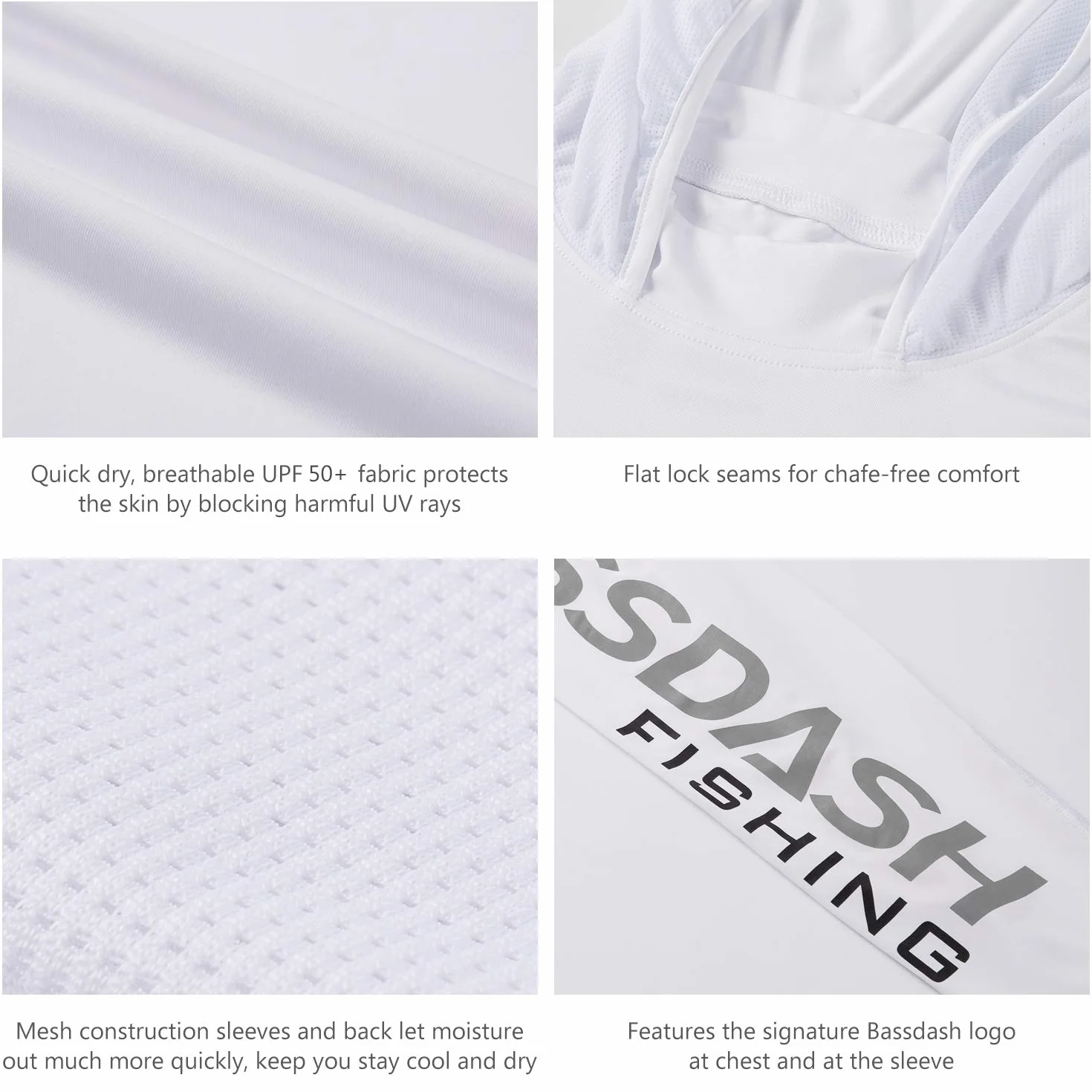 Bassdash - Sudadera con Capucha para Hombre, protección Solar UPF50+ suéter UV Manga Larga para Pesca protección contra sarpullidos Rashguard