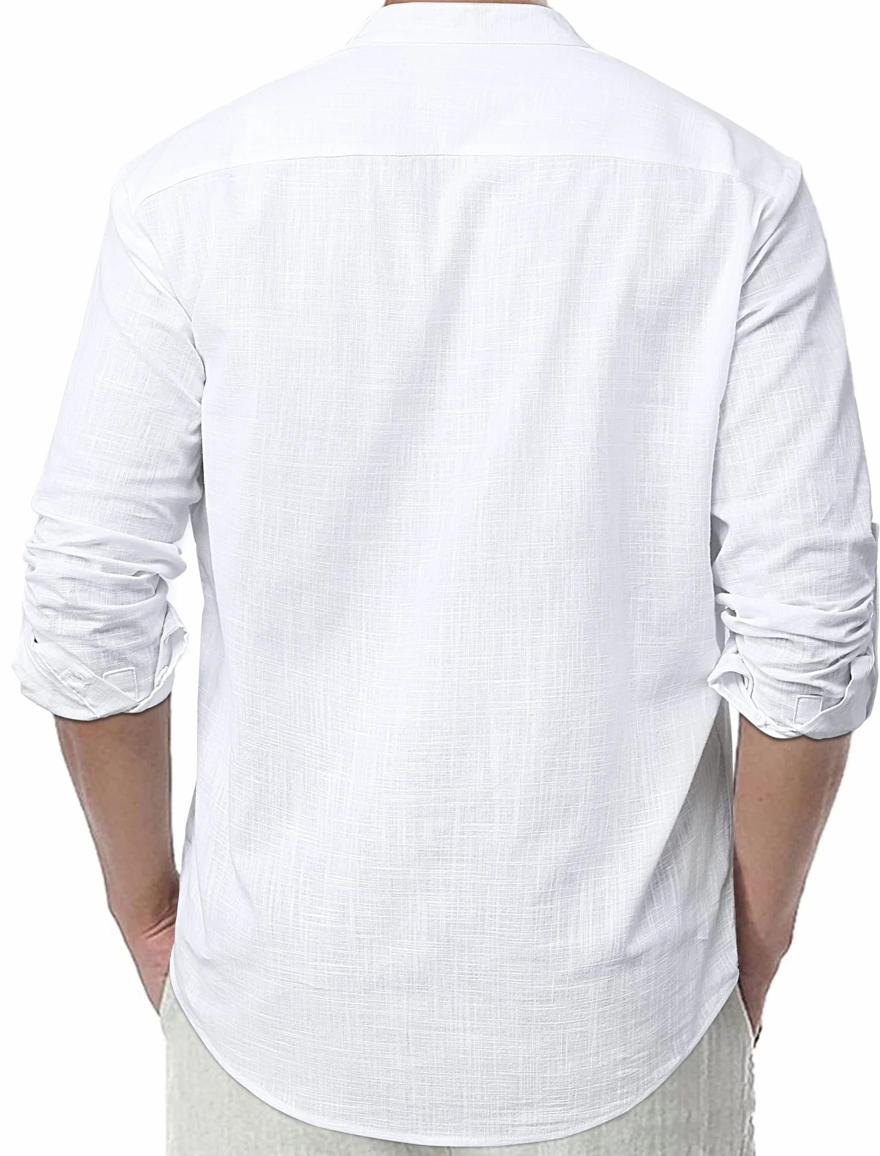 Enlision Camisa de Lino Manga Larga para Hombre Camisas Informales de Verano Camisa Suelta de Ocio de Color Sólido con Botónes Top con Bolsillo