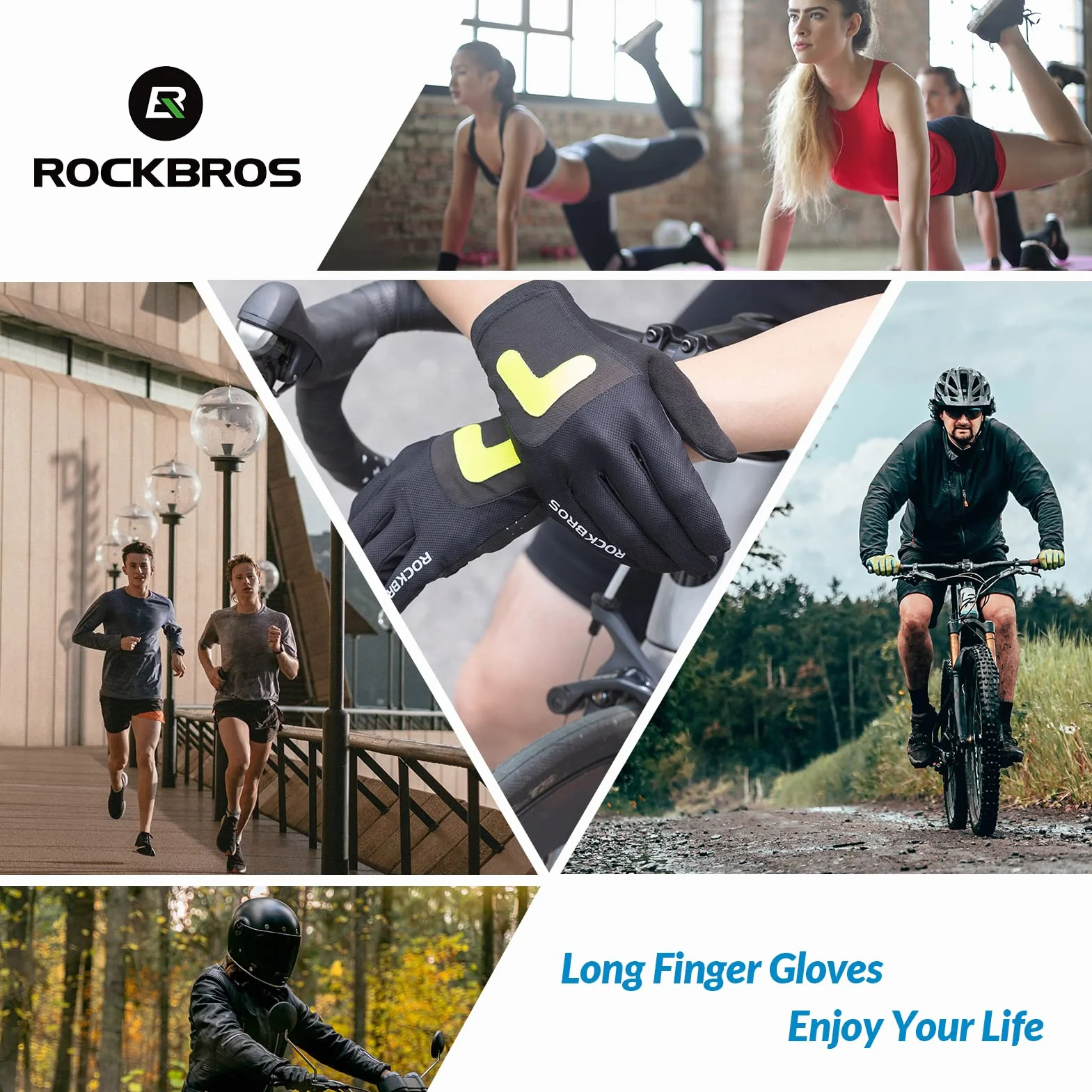 ROCKBROS Guantes de Ciclismo Pantalla Táctil para Hombre Mujer, Guantes Largos de Verano Transpirables para Bicicleta Deportes, Negro