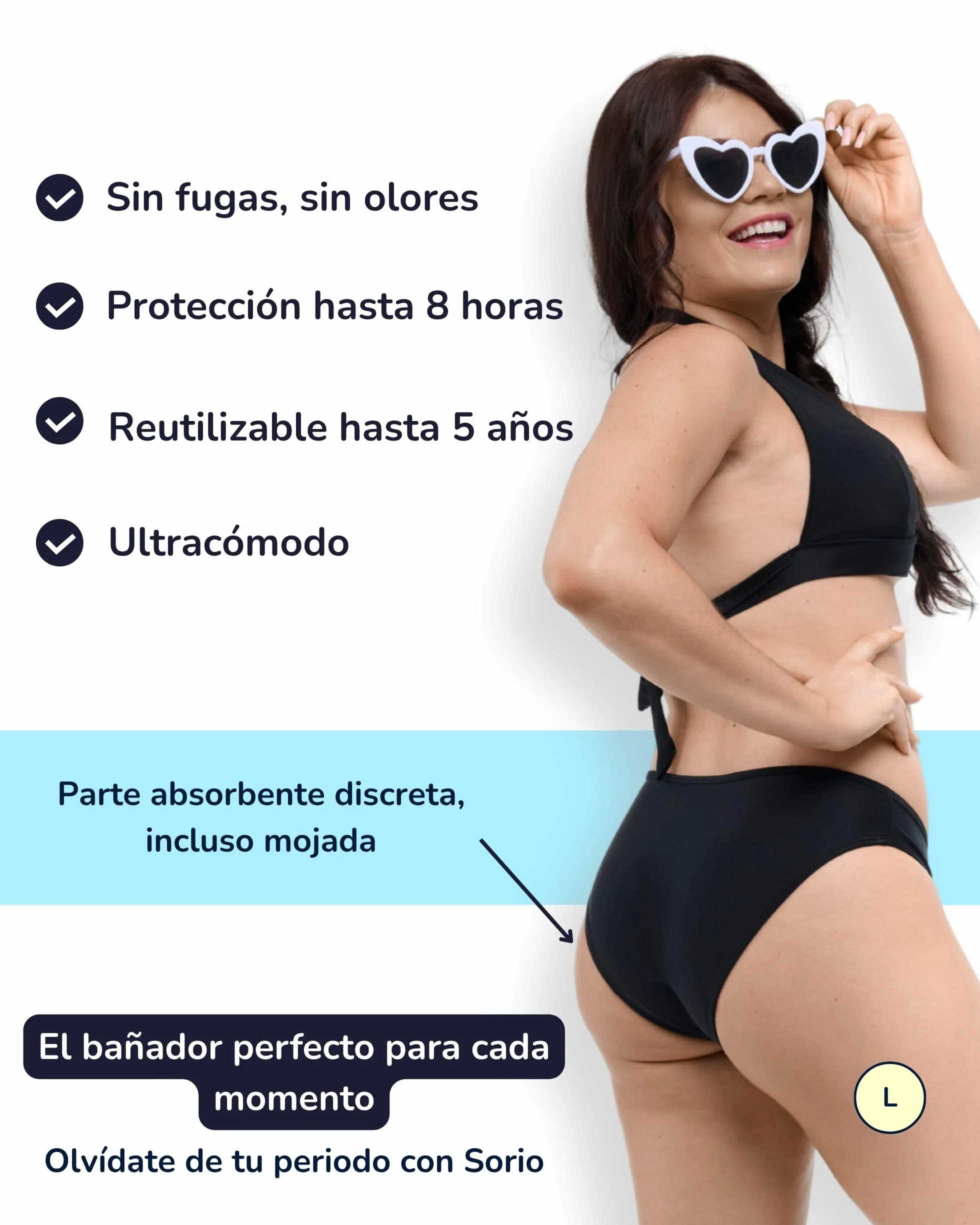 SORIO Bikini Menstrual Mujer Niña Absorbente Antifugas Antiodor Flujo Moderado Abundante
