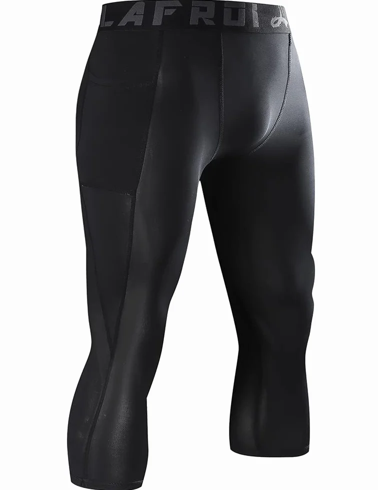 LAFROI Men's Compression Fit 3/4 Tights Leggings with Pcoket/Non-Pocket-YSK10