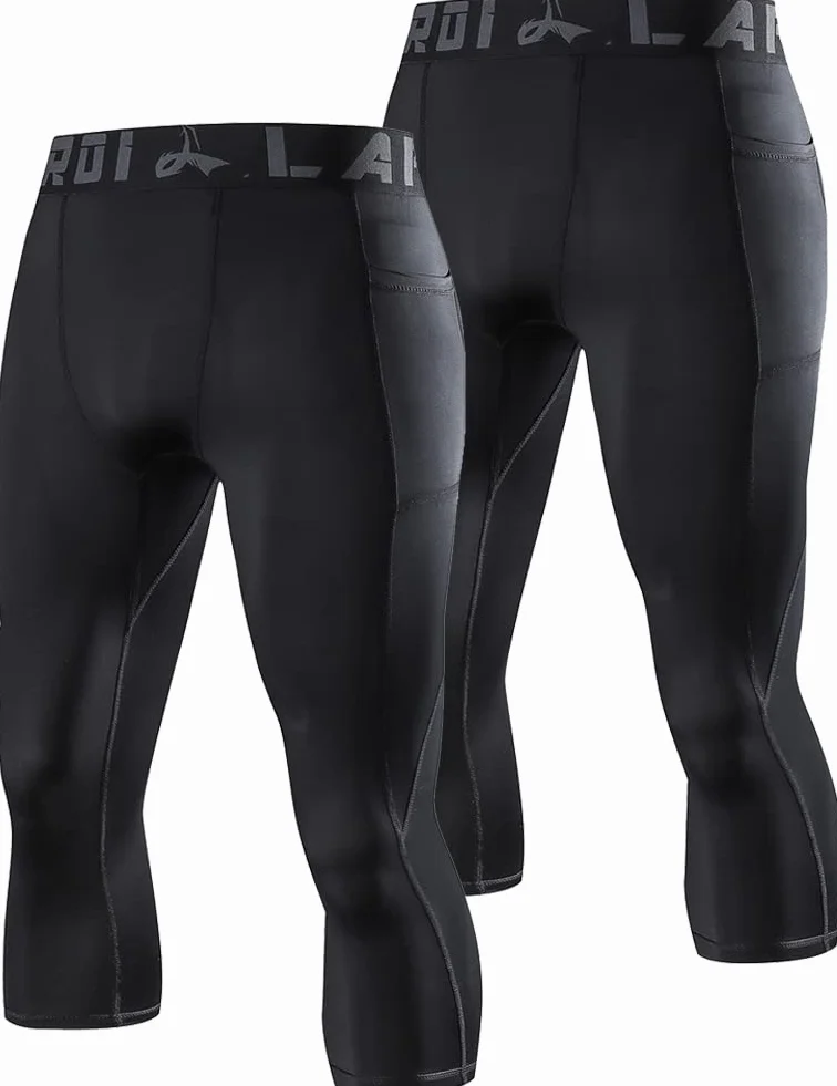 LAFROI Men's Compression Fit 3/4 Tights Leggings with Pcoket/Non-Pocket-YSK10