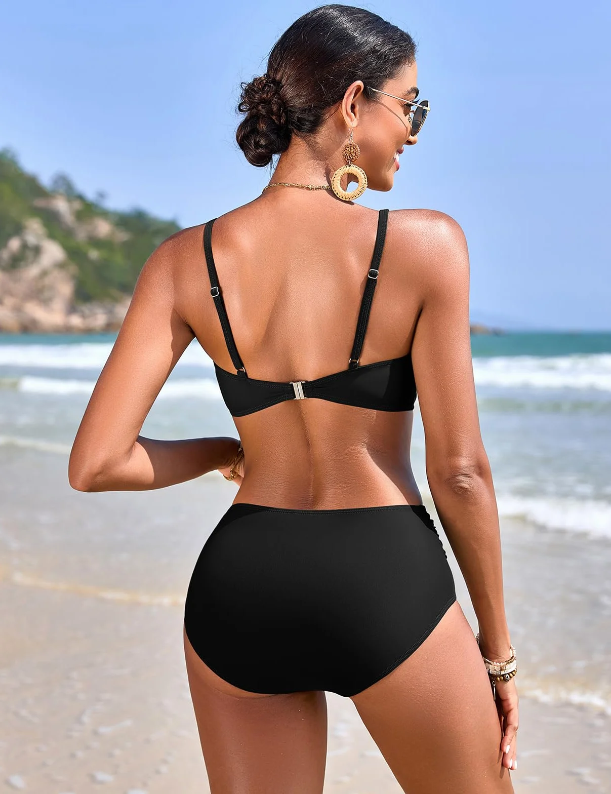 UMIPUBO Bikini Mujer Bañadores Traje De Baño 2 Piezas Sexy Push Up Cuello En V Perla Pliegues Reductores Control abdominal Conjunto Talle Alto Biquinis Dos Piezas
