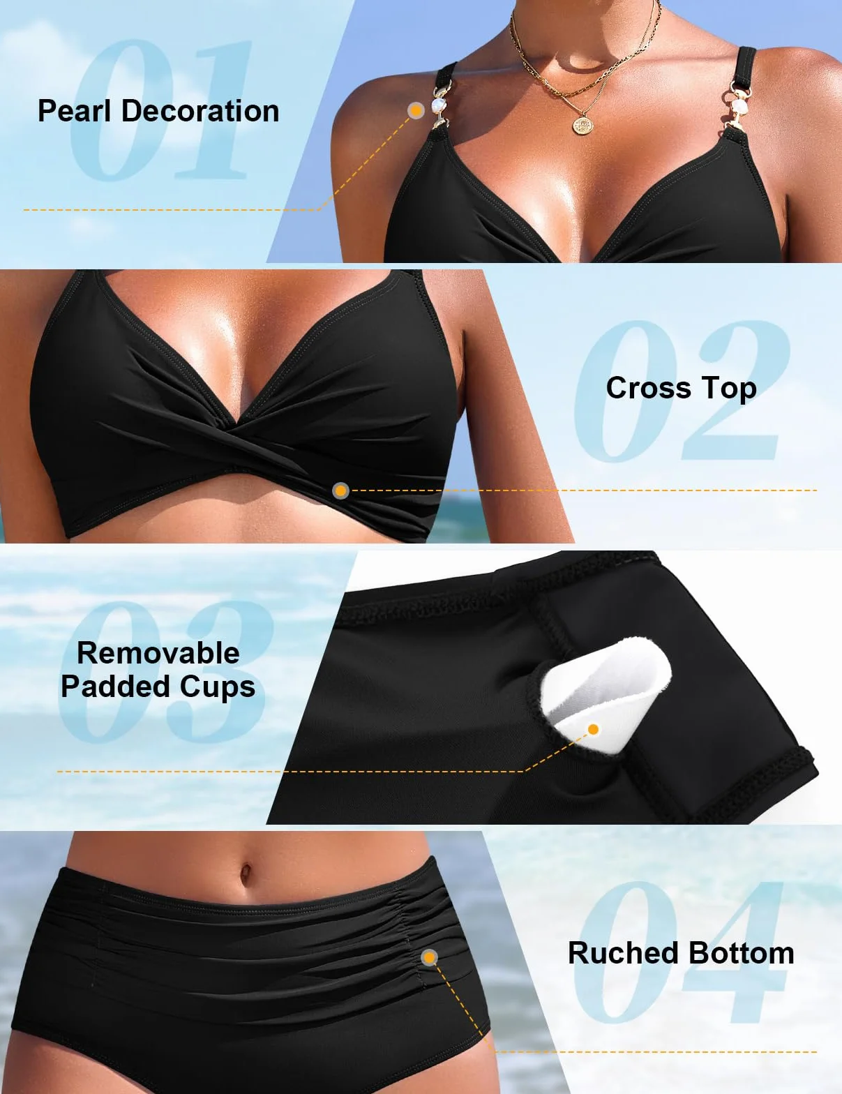 UMIPUBO Bikini Mujer Bañadores Traje De Baño 2 Piezas Sexy Push Up Cuello En V Perla Pliegues Reductores Control abdominal Conjunto Talle Alto Biquinis Dos Piezas