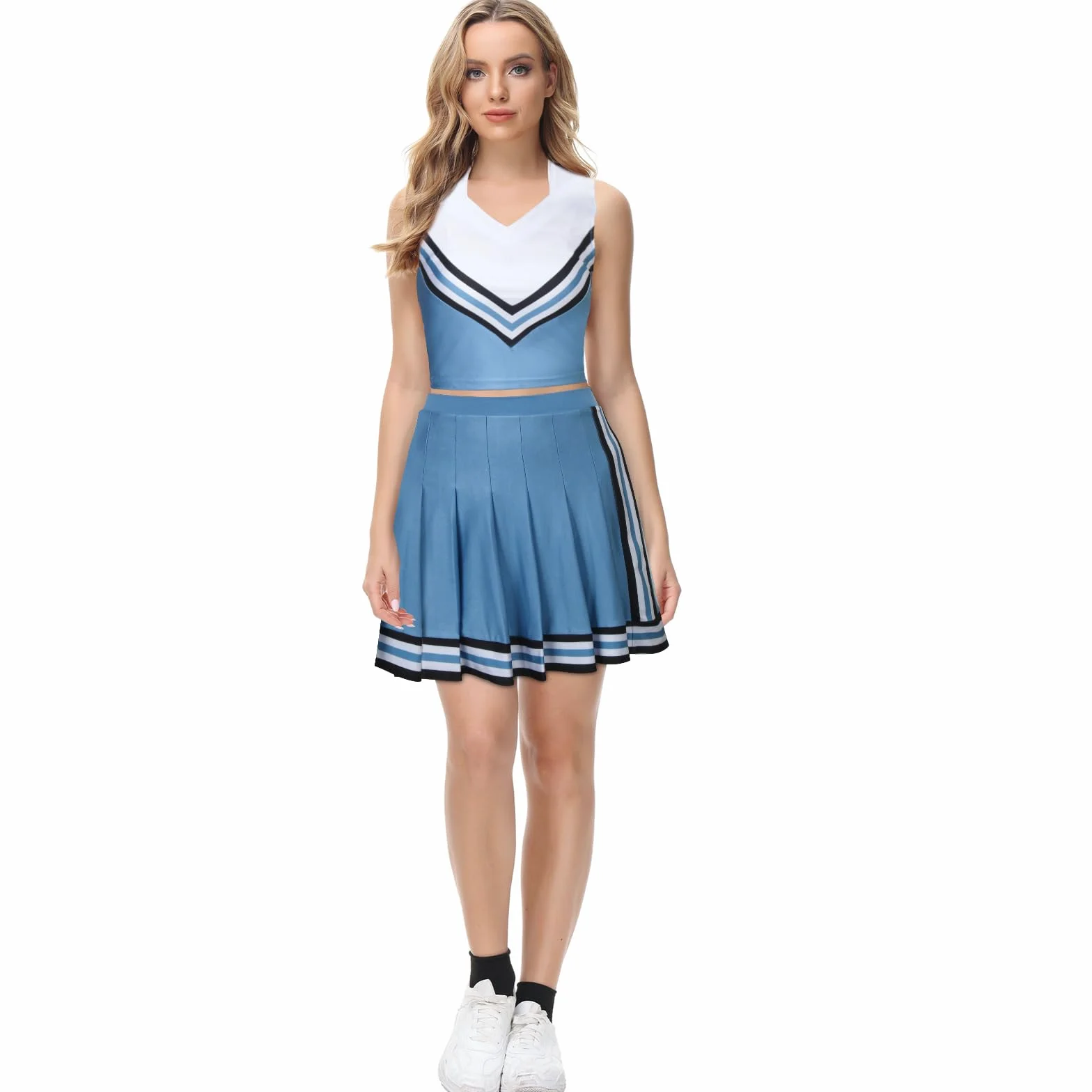 Azul Cheerleader Disfraz para Adulto Adolescentes Uniforme Tank Top Falda Plisada