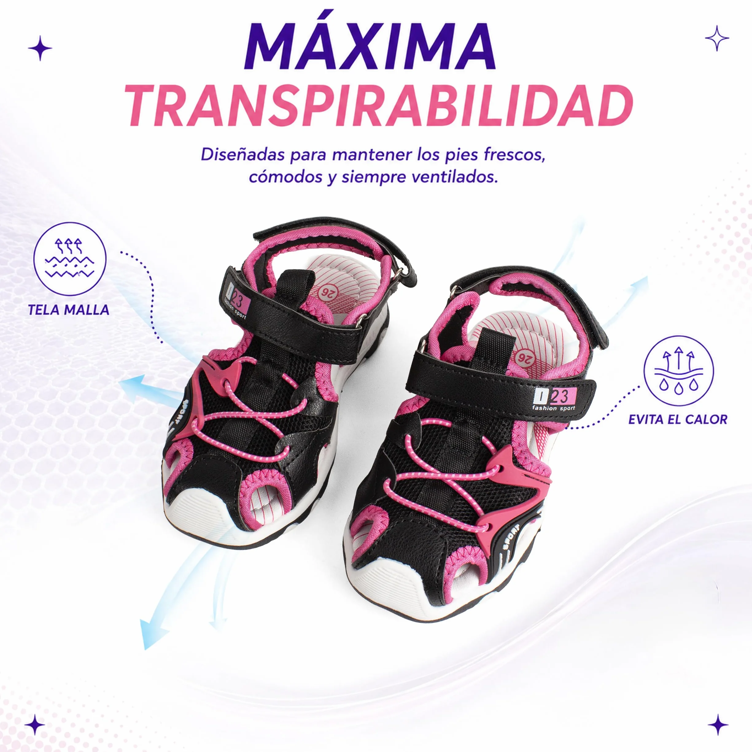 BESCH Sandalias Deportivas para Niños Niñas Talla 25-36 EU - Sandalia para Verano Transpirable al Aire Libre Unisex