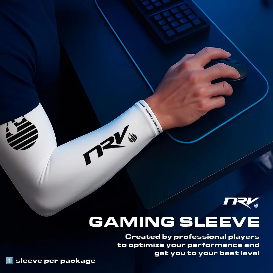 NRV Team HEROIC Puño Gaming – Comodidad y Control – Anti-Friction – Diseño Esport – Blanco & Rojo – Talla S a 3XL