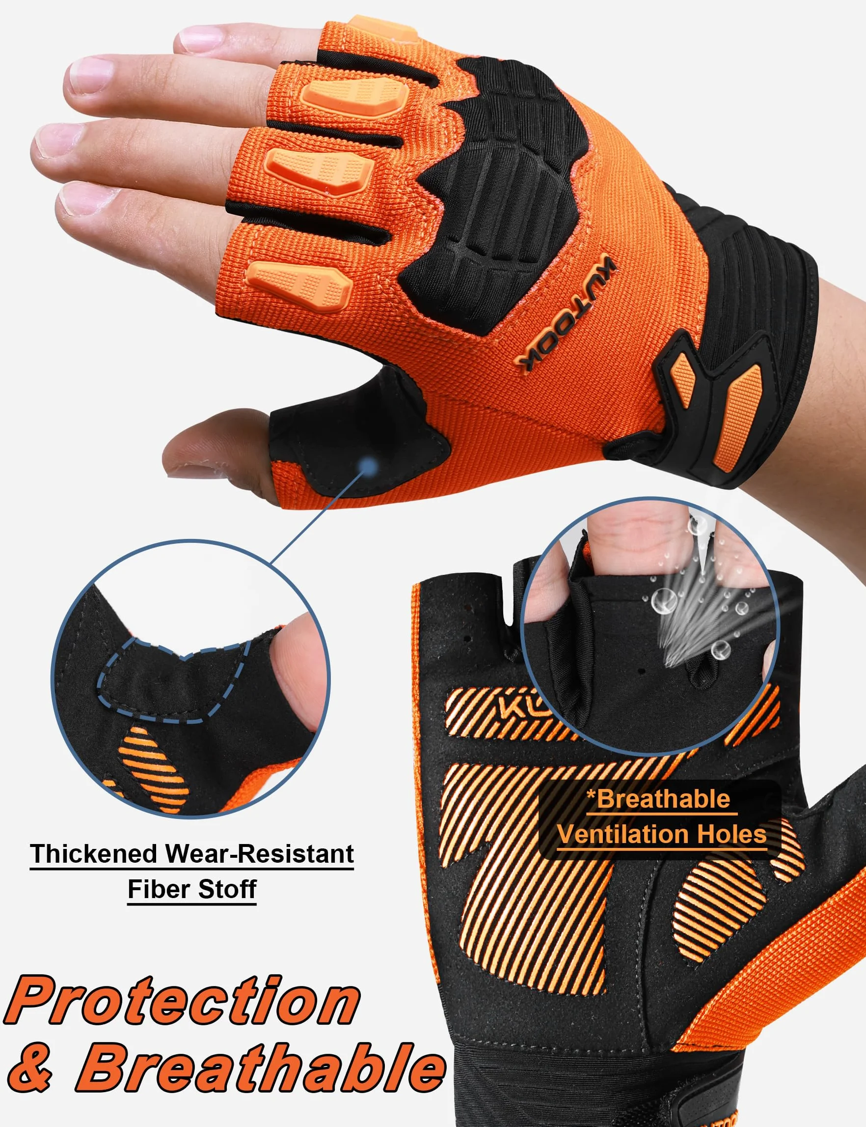 KUTOOK MTB Guantes de Ciclismo de Montaña Hombres Mujeres Verano con 5mm Palma Pad TPR SCR Protect Touch-Screen Transpirable KT202
