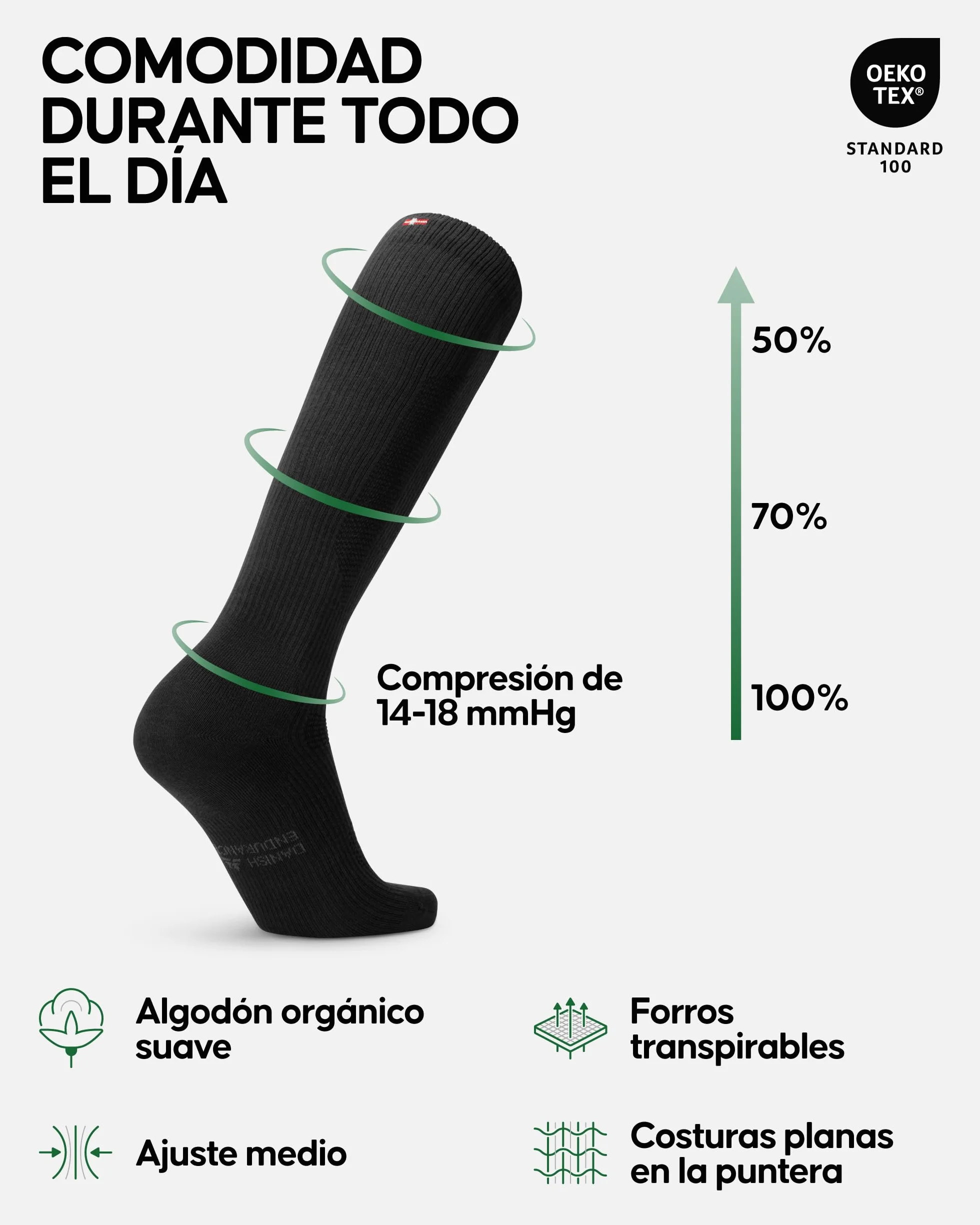 DANISH ENDURANCE Calcetines de Compresión Algodón Orgánico, Mujer y Hombre, Deporte, Recuperación, 1 y 3 Pack