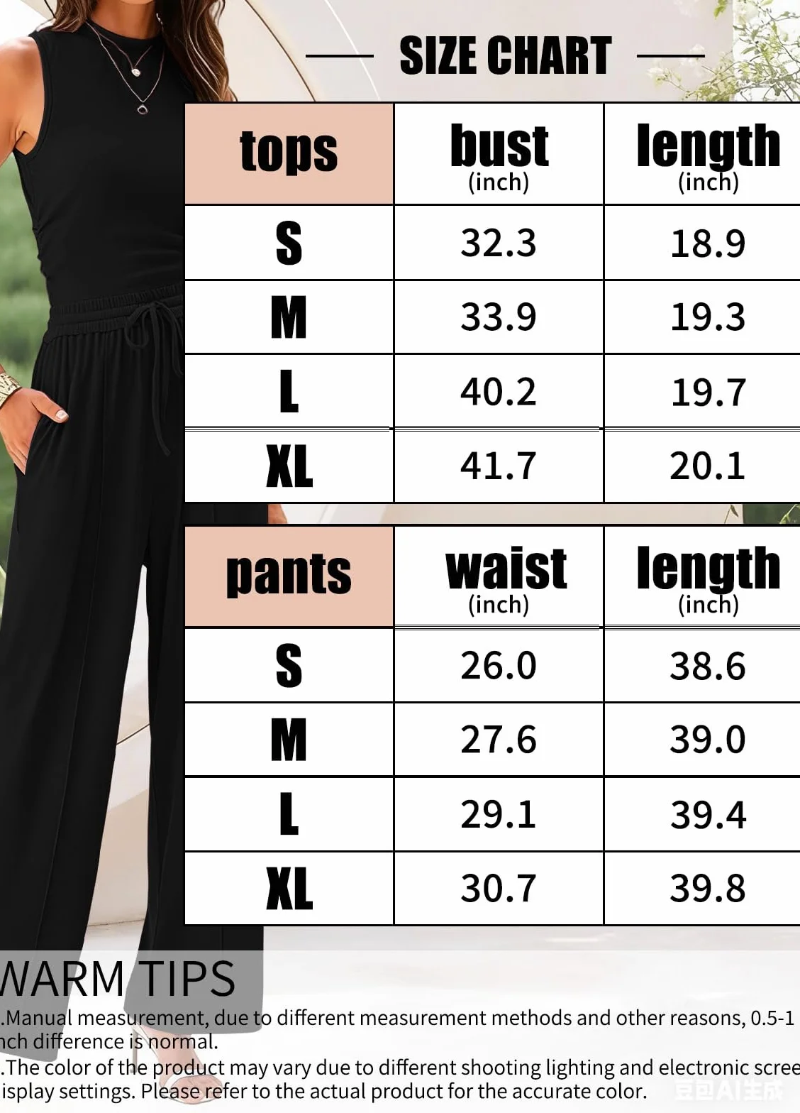 Rayson Conjunto de Dos Piezas Casual Verano Top Sin Mangas Pantalones Anchos Cintura Alta Bolsillos Chandal