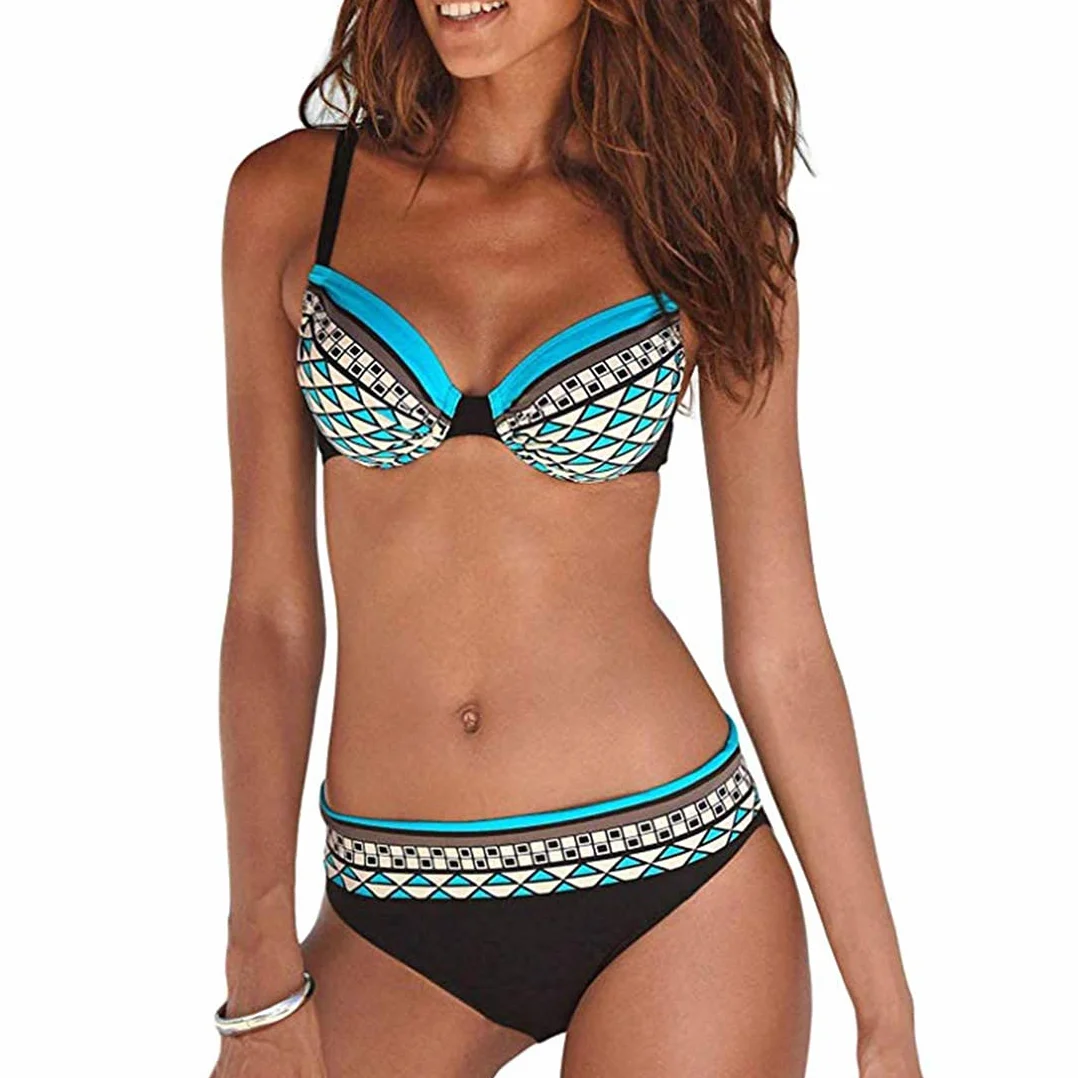Bikini Mujer Estampado Tribal Push Up Trajes de Baño Ropa Sexy Bohemia Conjunto Bikinis