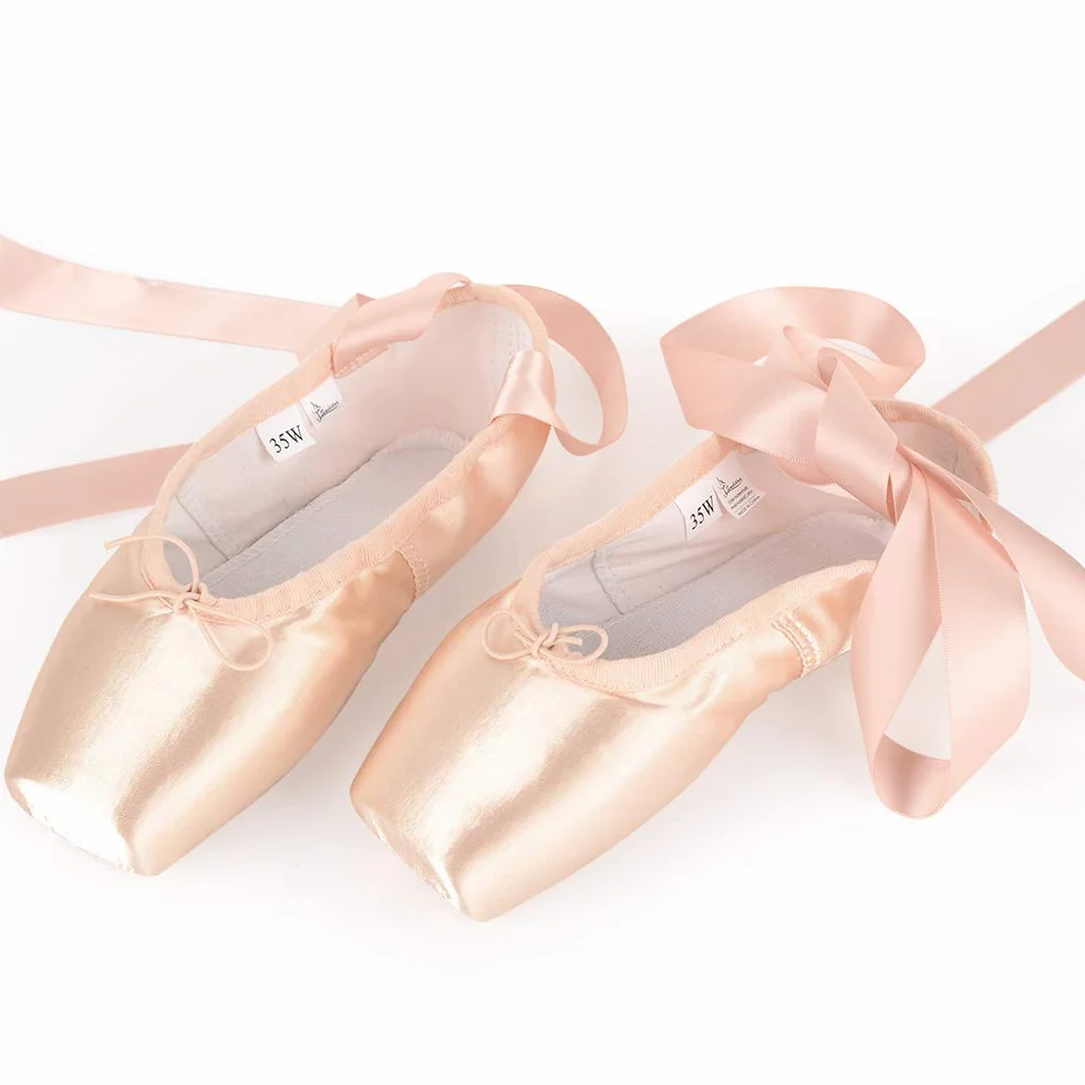 Soudittur Zapatillas de Ballet de Punta Pointe Zapatos Satén con Puntera de Gel de Silicona y Cintas para Niñas Rosa (por Favor Seleccione una Talla más Grande)