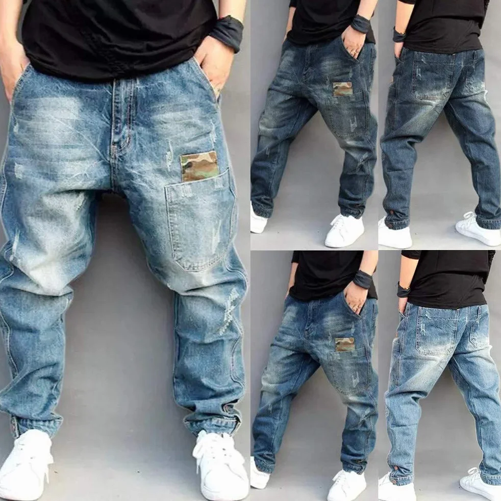ORANDESIGNE Pantalones Vaqueros para Hombre Rectos Ajuste Cómodo Hip Hop Pantalones de Baile Callejero Bolsillos Múltiples Vaqueros de Carga de Mezclilla