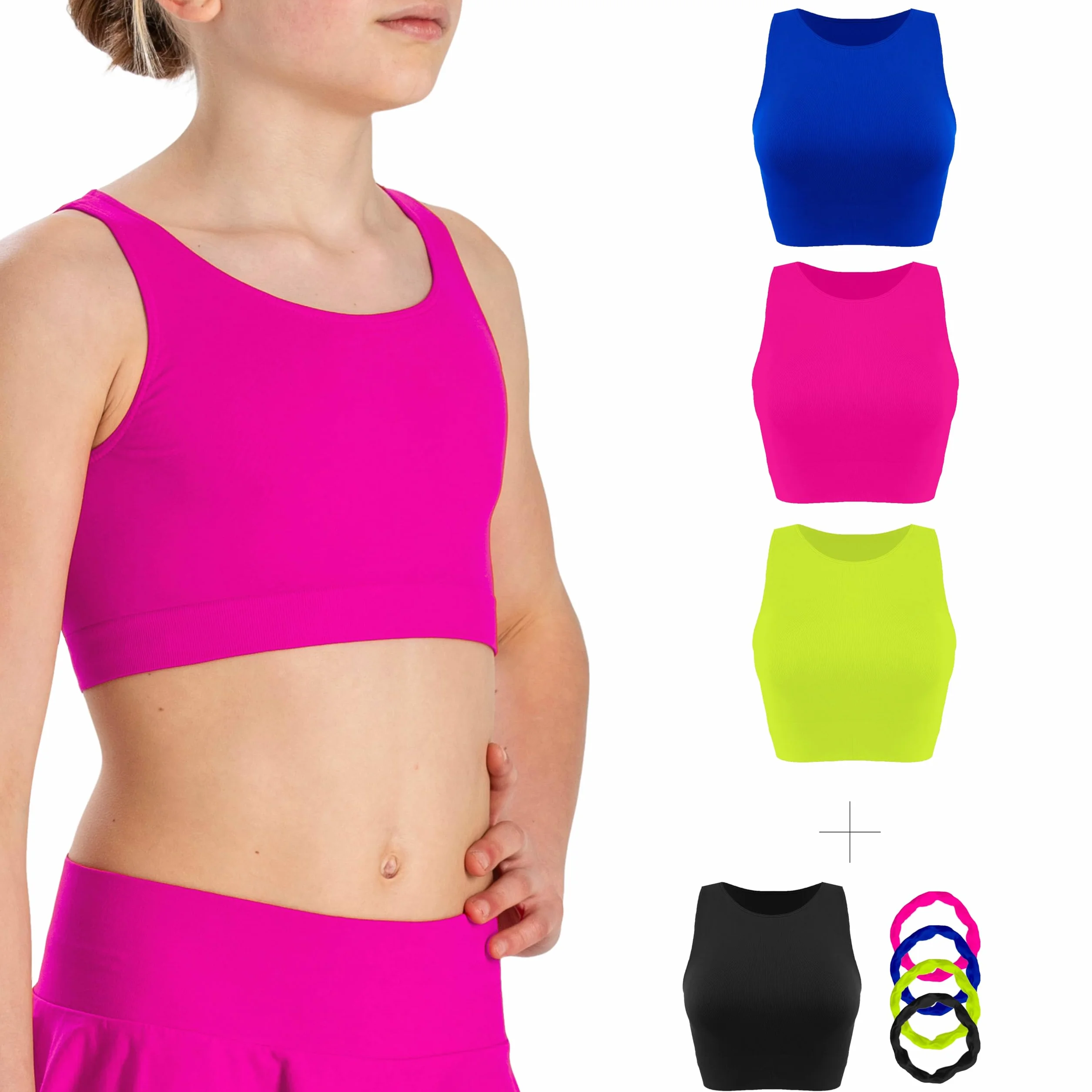 Risalti Top Niña Americana Microfibra 3 Pz - Tops Niña, Ropa Niña, Sujetador Niña, Camiseta Tirantes Niña, Top Crop, Top Deportivo Niña Sin Costuras, Brazaletes de Regalo - Made In Italy