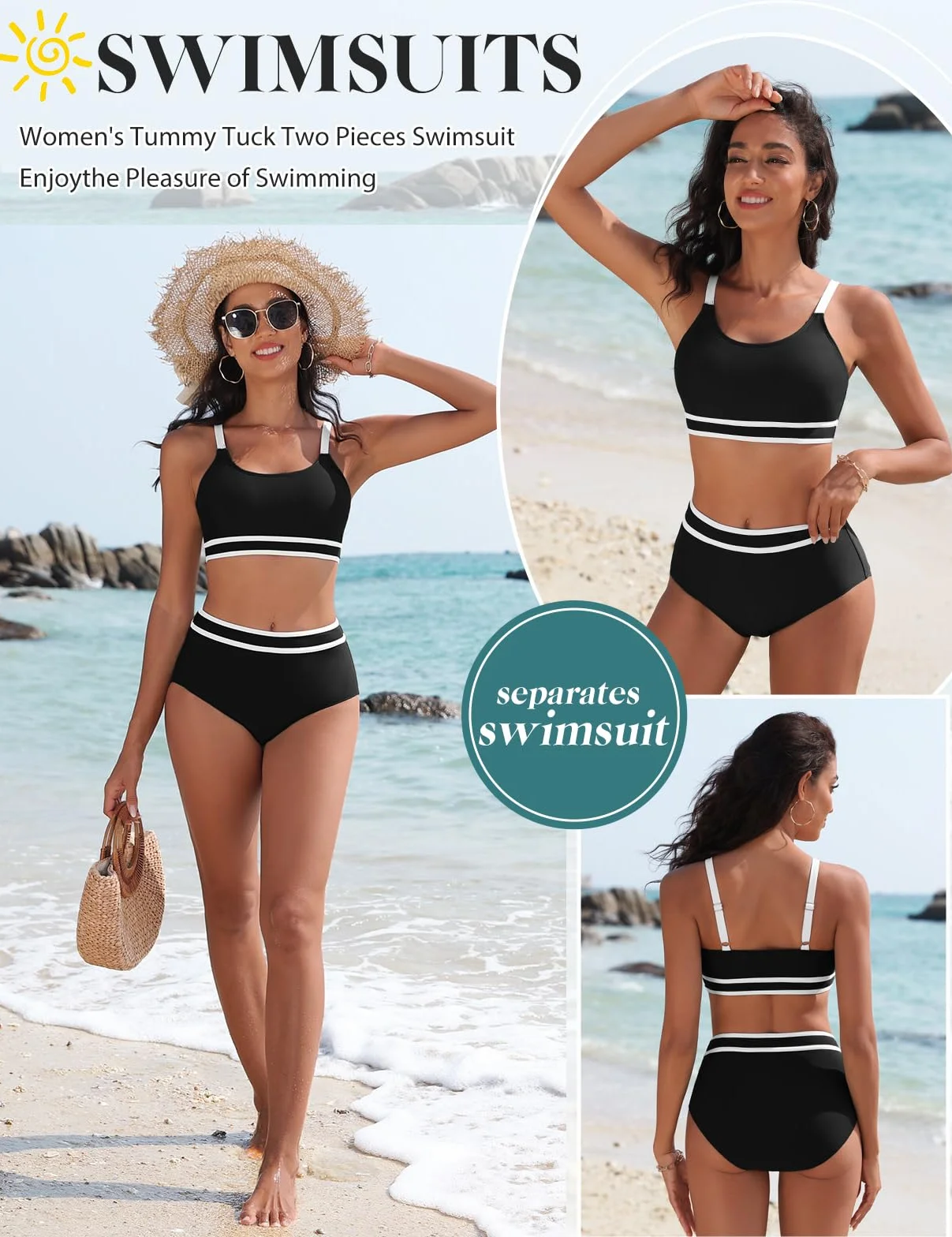 Tuopuda Bikini Mujer Push Up Deportivo Cintura Alta Traje de Baño Dos Piezas Conjunto de Bikini Biquini Vikini con Relleno Bikini Top con Brasileño Braga Alta Natacion Playa Piscina