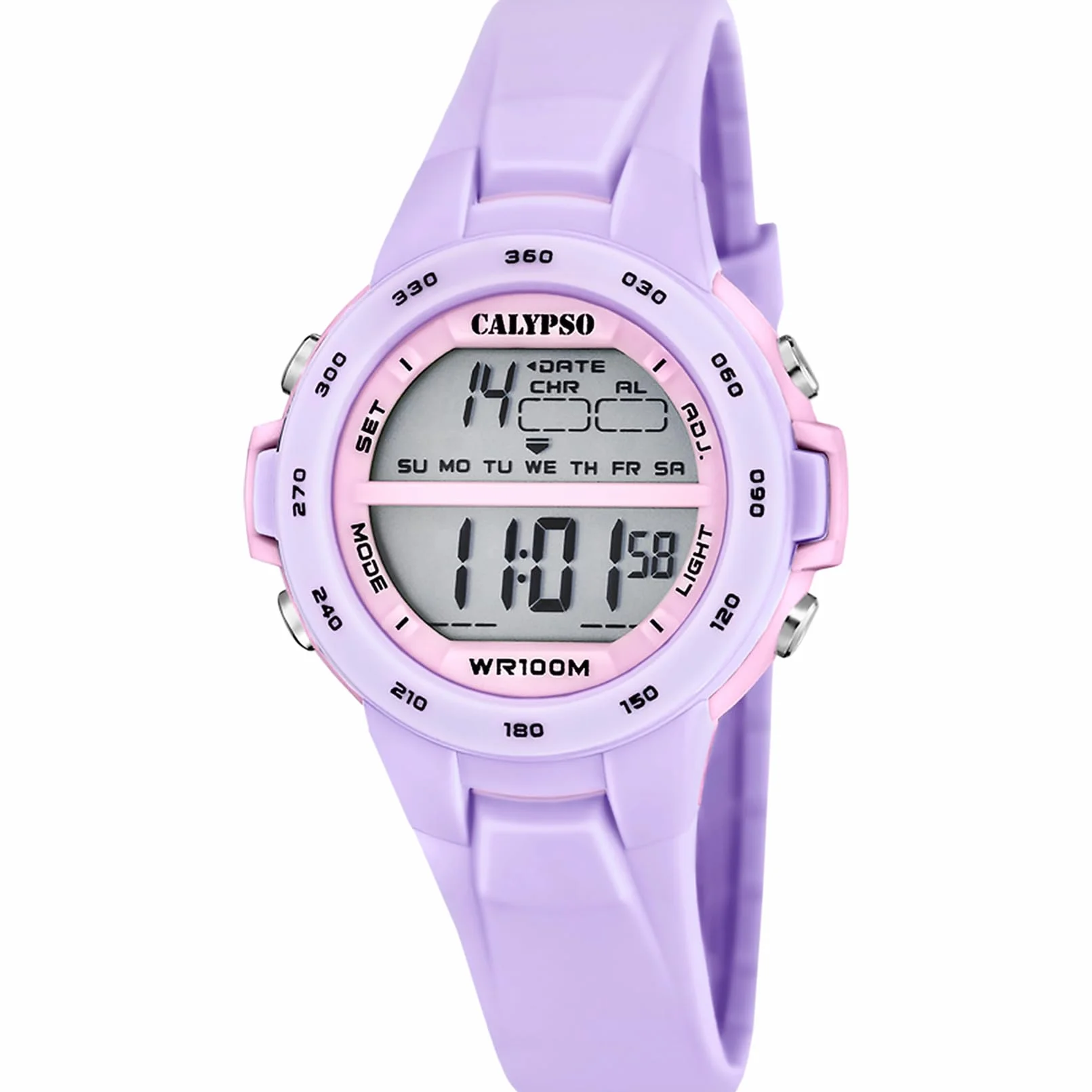 CALYPSO Reloj Digital Infantil Niño Niña de Caucho Morado - Resistente al Agua 10 ATM Fecha y Calendario, Cronógrafo, Doble Horario, Luz, Alarma, 12 y 24 Horas K5850/3 - Junior Collection