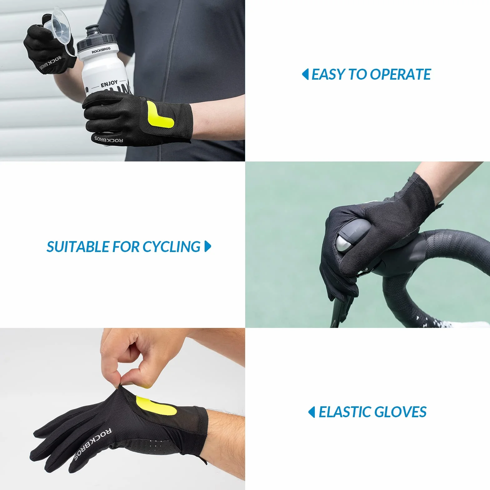 ROCKBROS Guantes de Ciclismo Pantalla Táctil para Hombre Mujer, Guantes Largos de Verano Transpirables para Bicicleta Deportes, Negro
