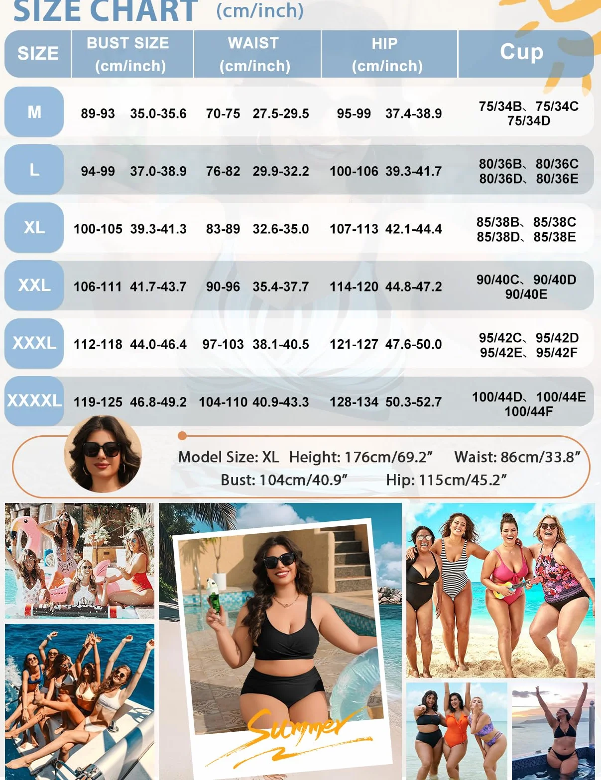 Tuopuda Bikini Mujer Talla Grande Push Up Cintura Alta Traje de Baño Dos Piezas Conjunto de Bikini Biquini con Relleno Bikini Top con Brasileño Braga Alta Natacion Playa M-4XL