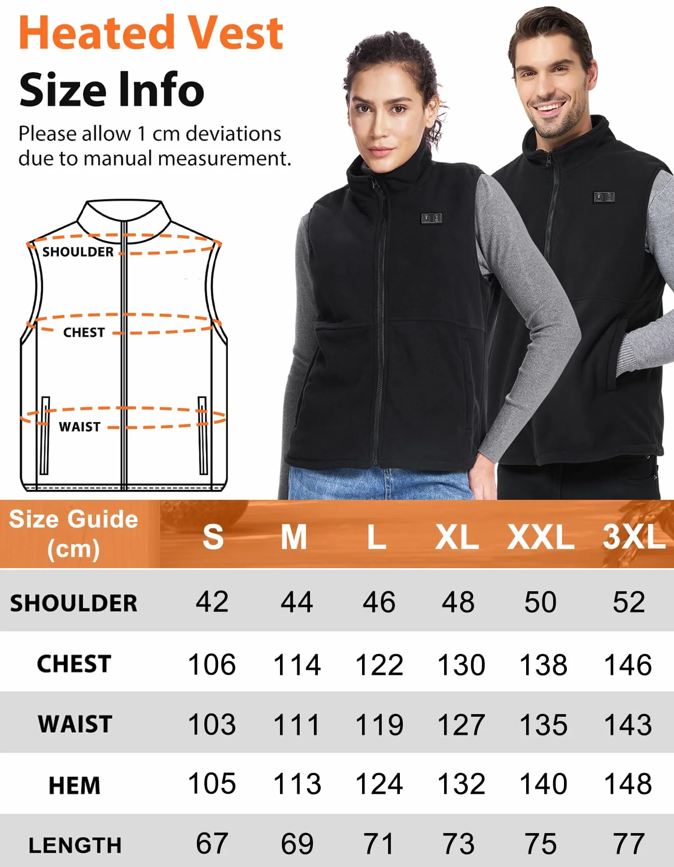 Loowoko chaleco calefactable Forro polar hombre mujer (sin bateria), ropa termico calefactable ligera, 3 niveles+6 zonas de calefacción